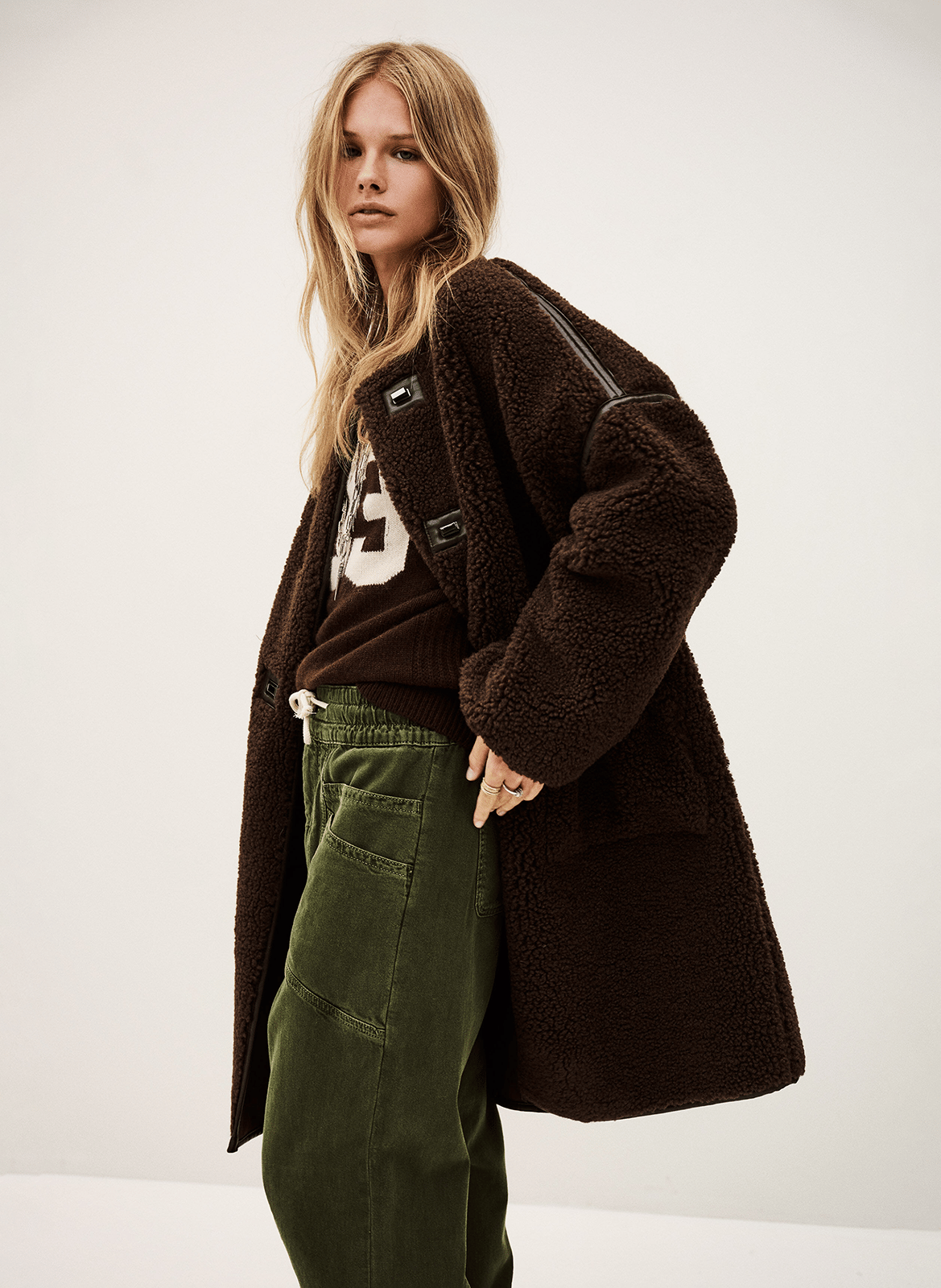 Manteau oversize col rond en sherpa millie BA&SH Marron