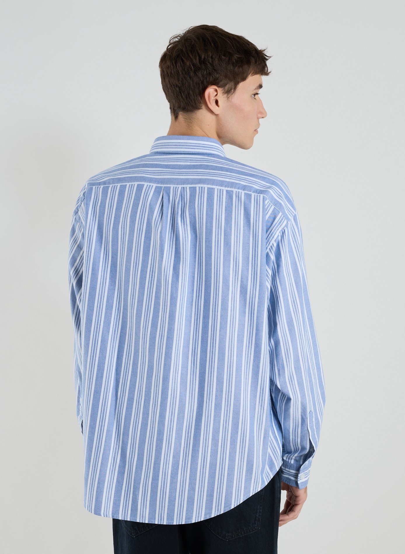 Striped cotton American collar shirt HUGO BLUE Blue