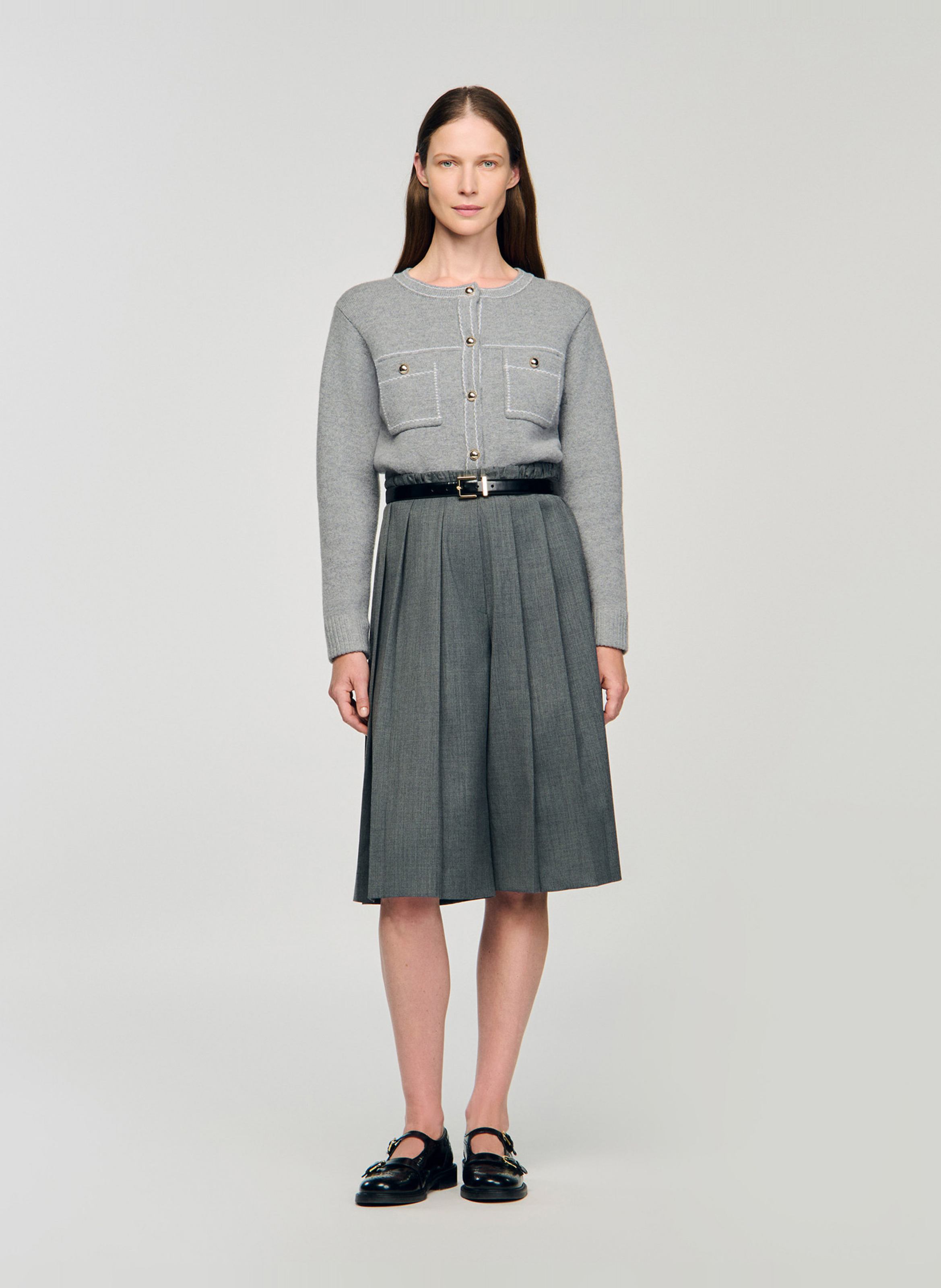 Gilet col rond en laine SANDRO Gris