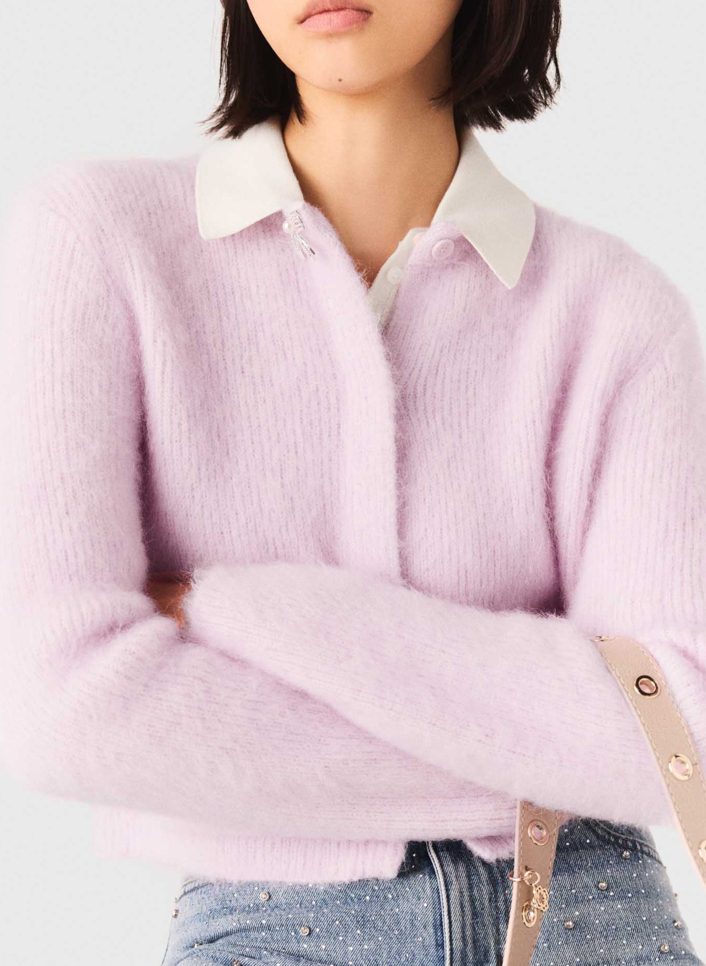 Cardigan droit col rond en maille MAJE Rose