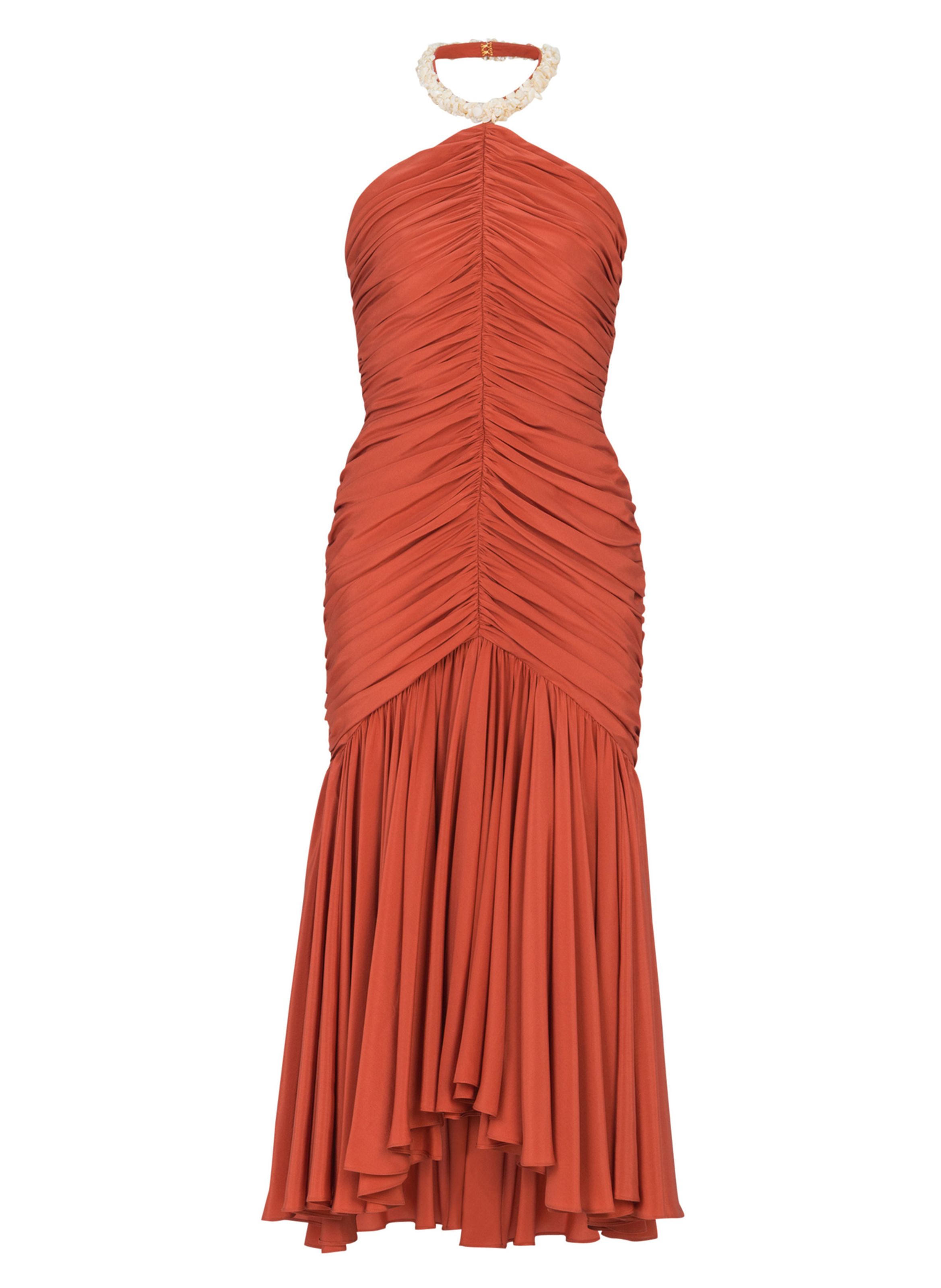 Robe coquillages en crêpe BALMAIN Rouge