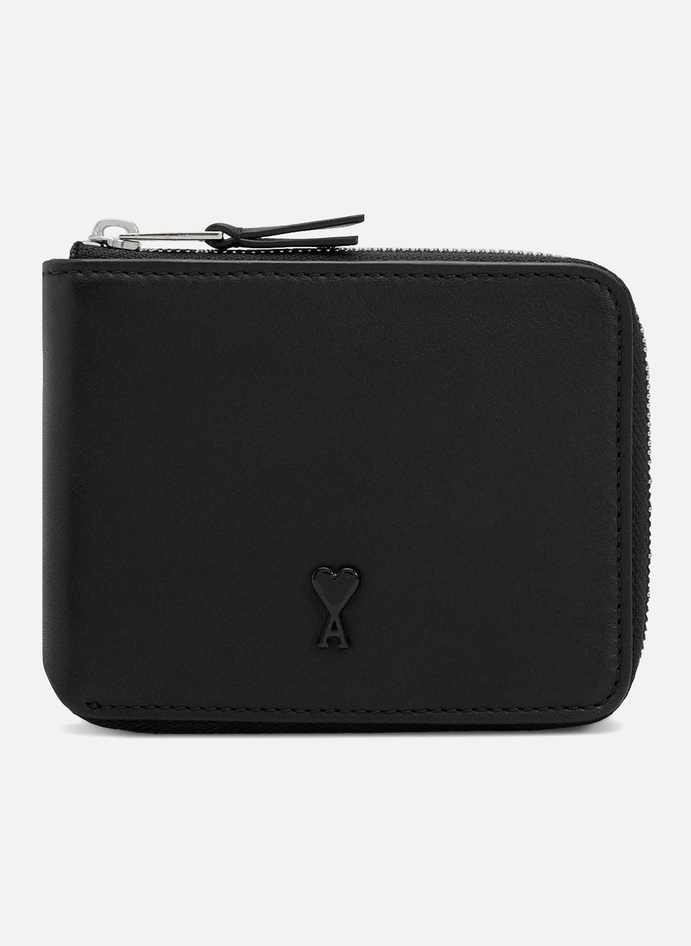Portefeuille Compact Ami De Coeur En Cuir Lisse unisexe AMI PARIS Noir