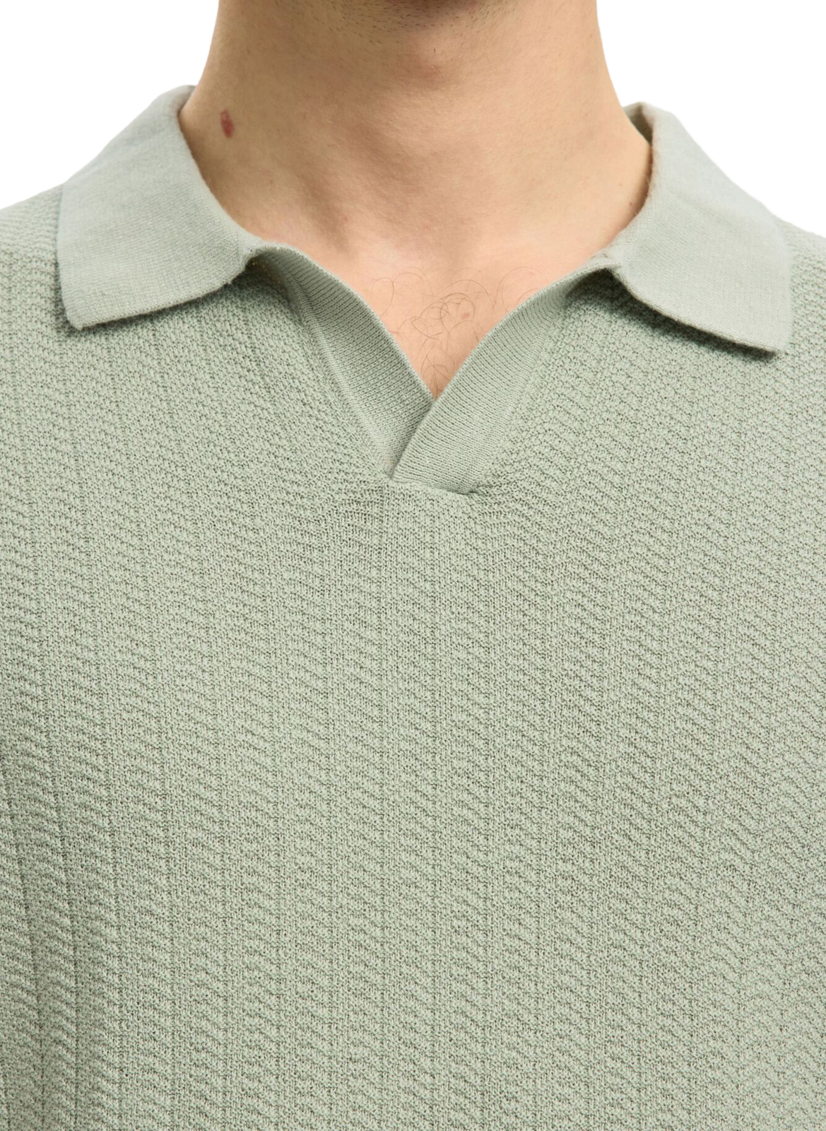 Short-sleeved polo in cotton and linen SELECTED Green