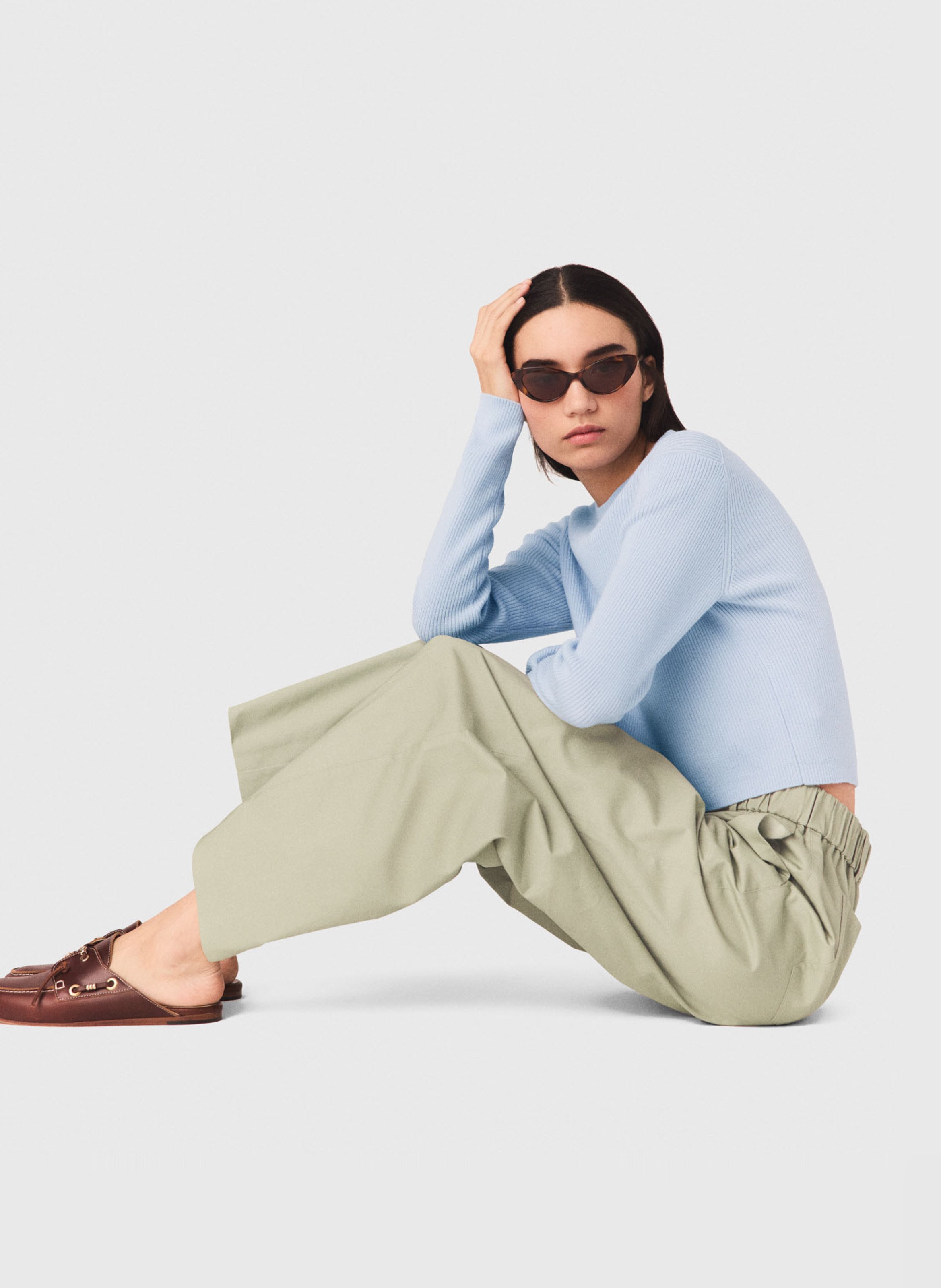 Pantalon large en coton MAJE Kaki