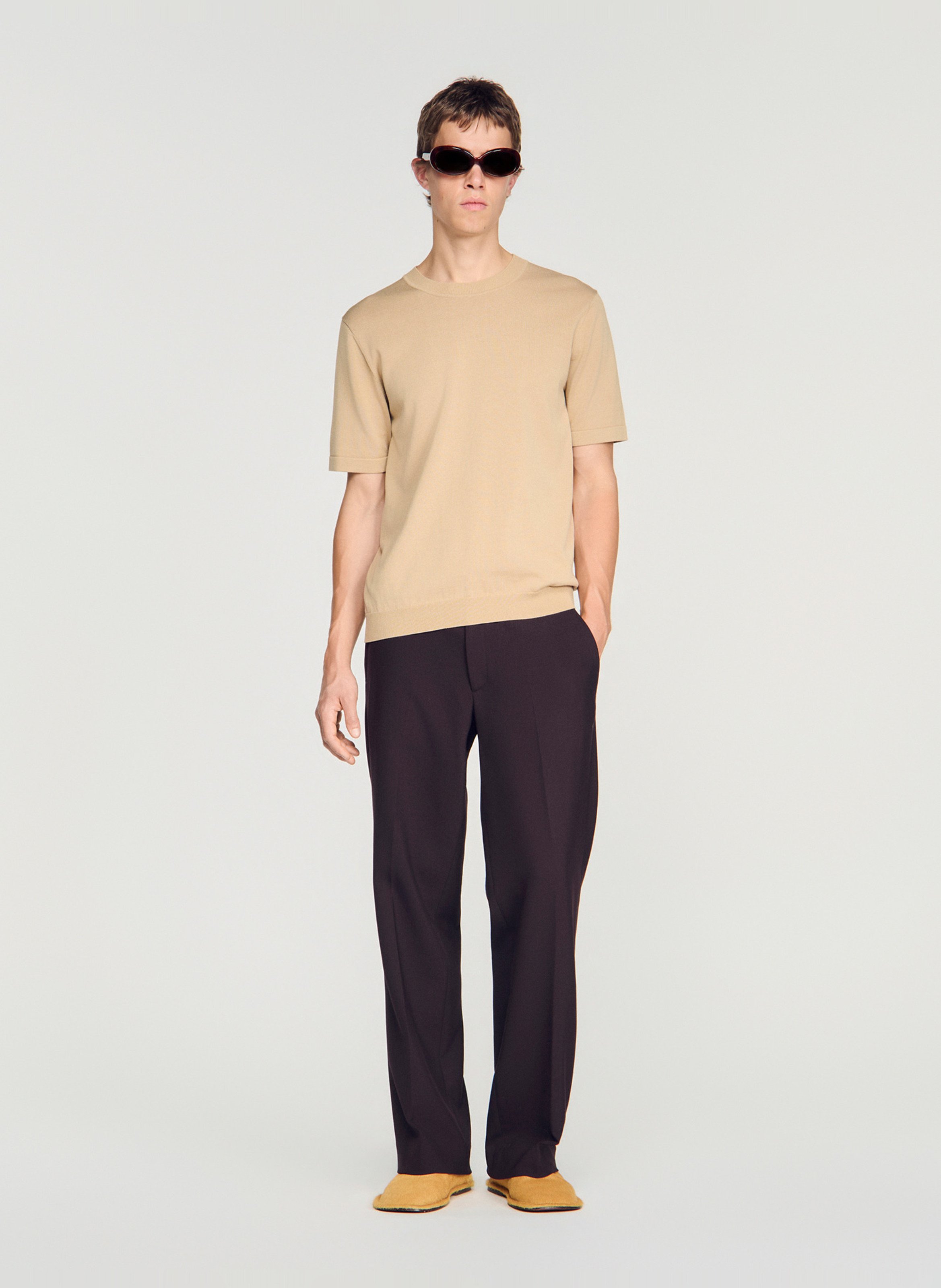 Pull droit manches courtes SANDRO Marron
