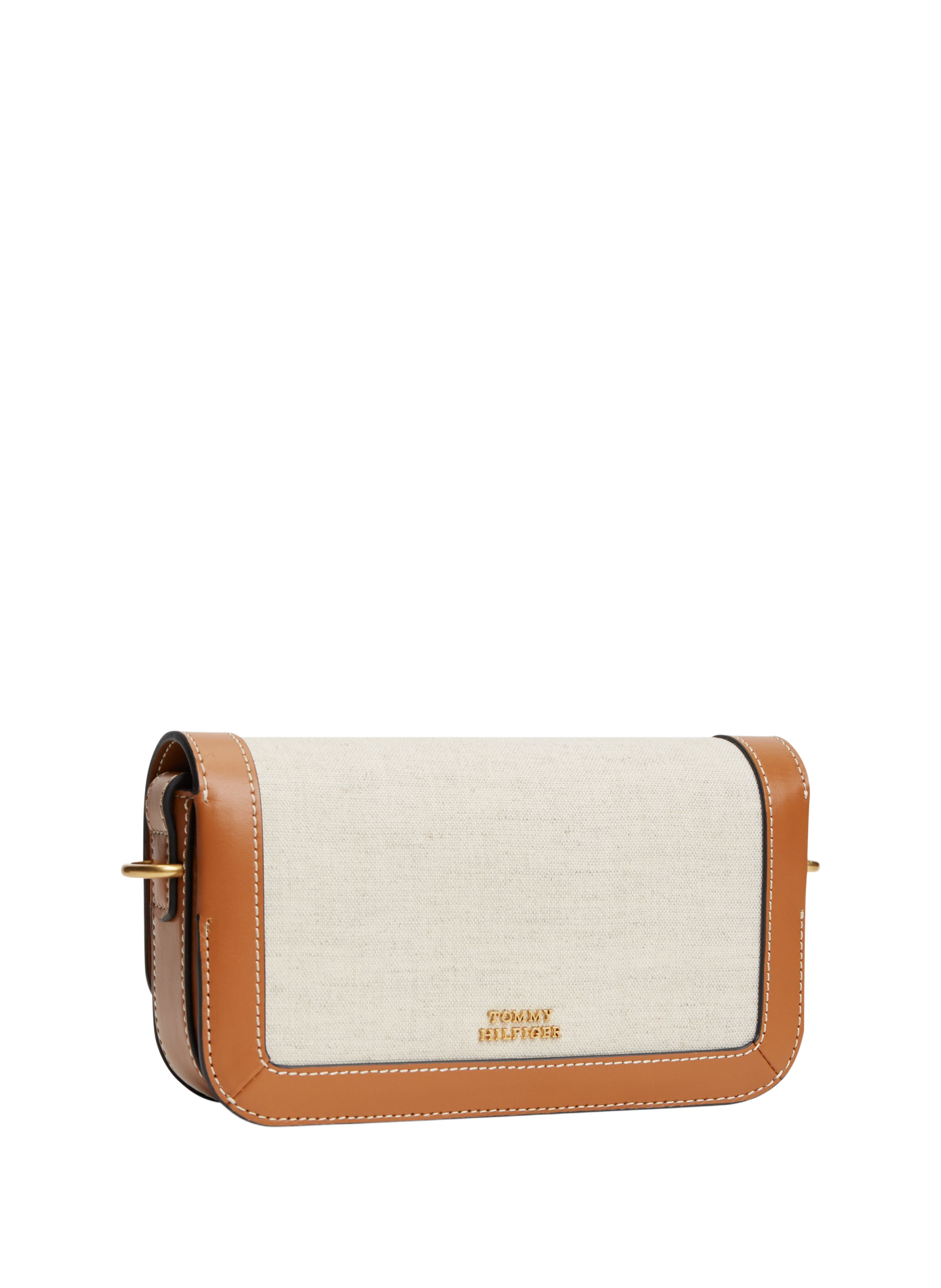 Sac à main à logo doré en coton et cuir TOMMY HILFIGER Marron