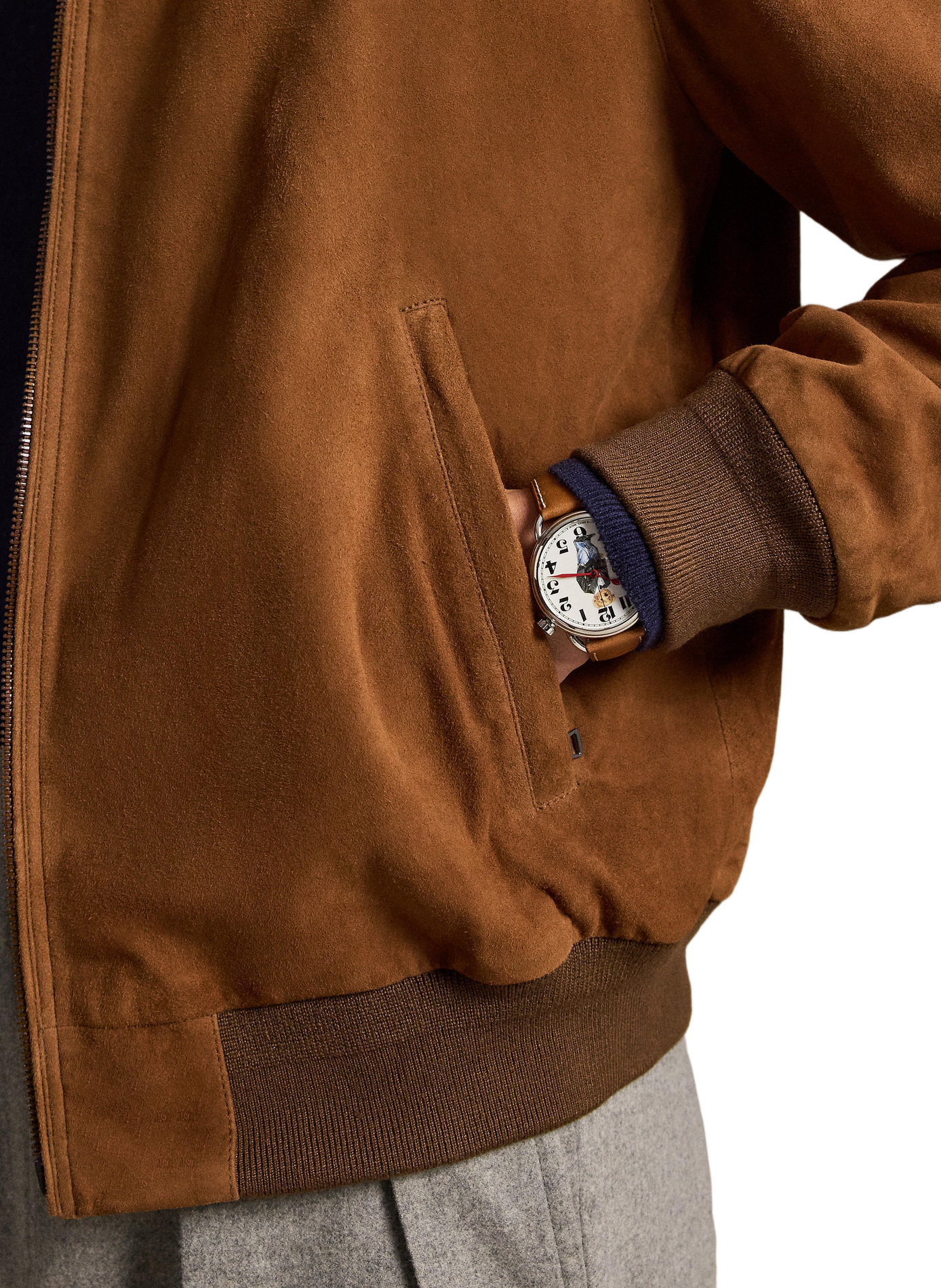 Veste col montant en cuir POLO RALPH LAUREN Beige