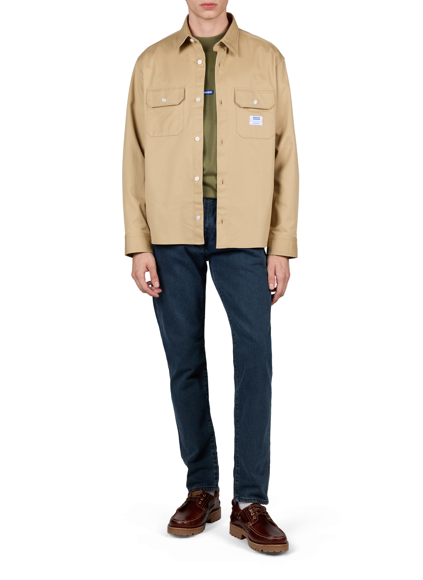 Straight cotton shirt HUGO BLUE Beige