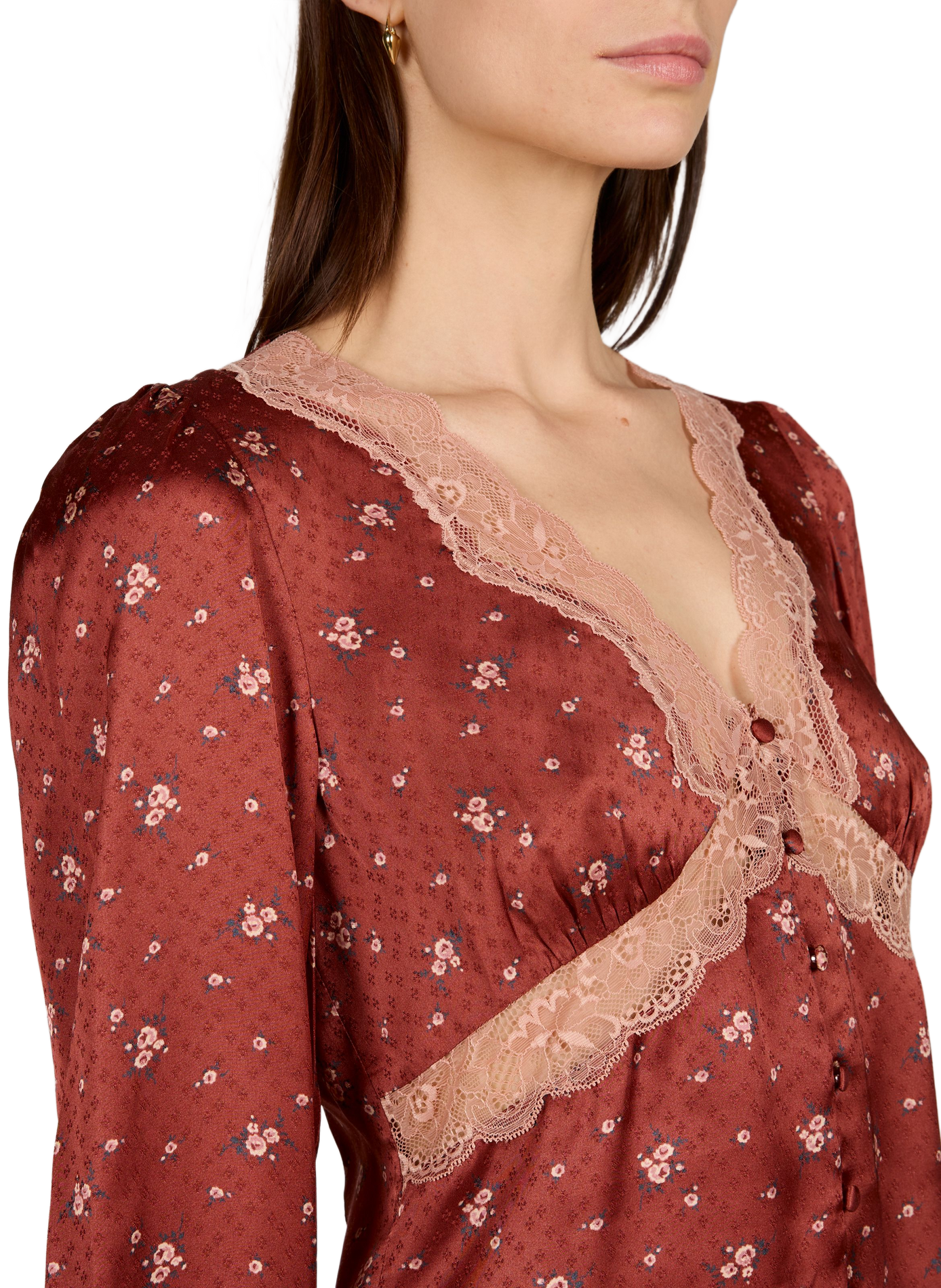 Bluse mit V-Ausschnitt und Spitzenmuster PETITE MENDIGOTE Orange