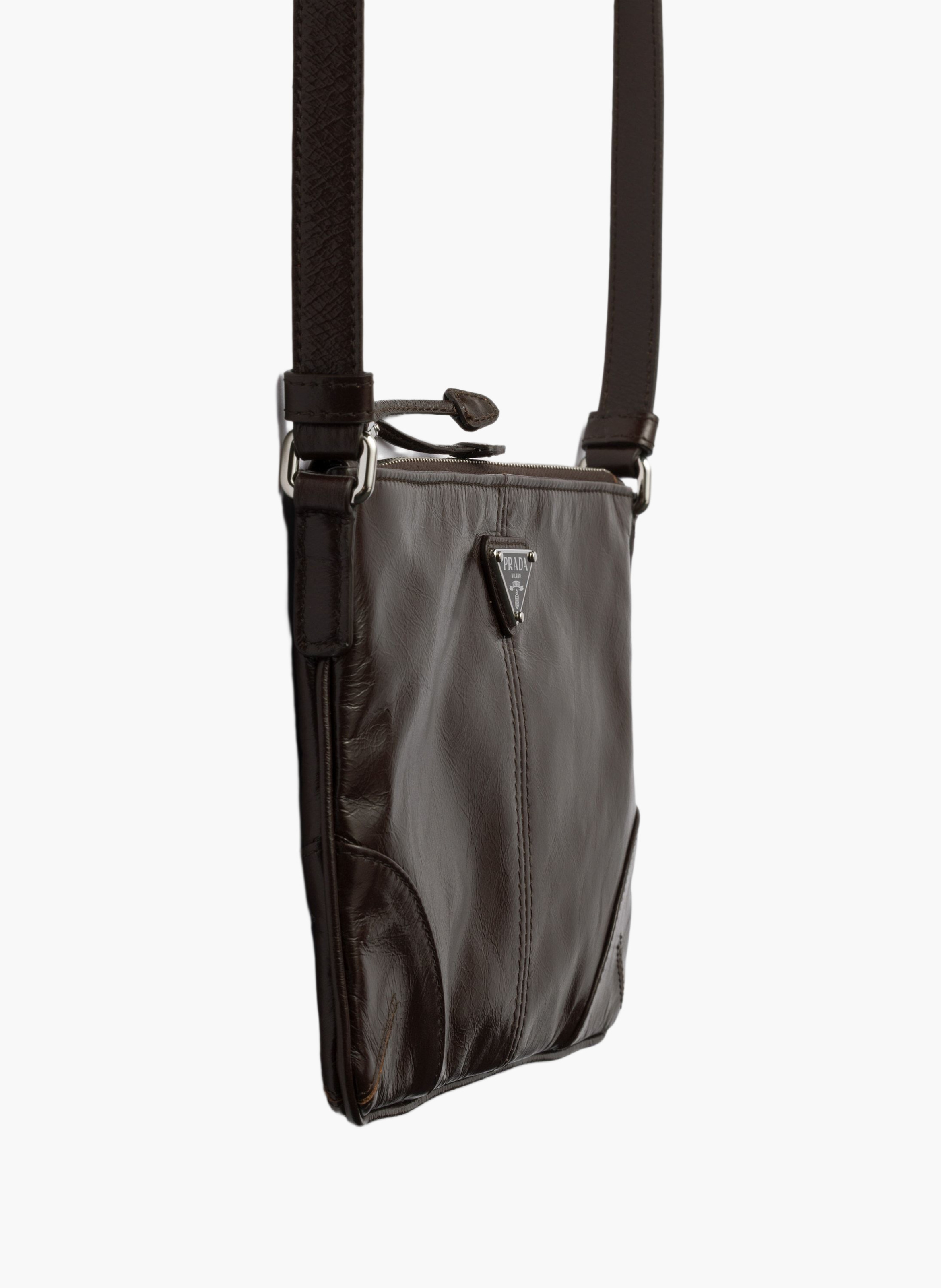 Étui pour smartphone en cuir PRADA Marron