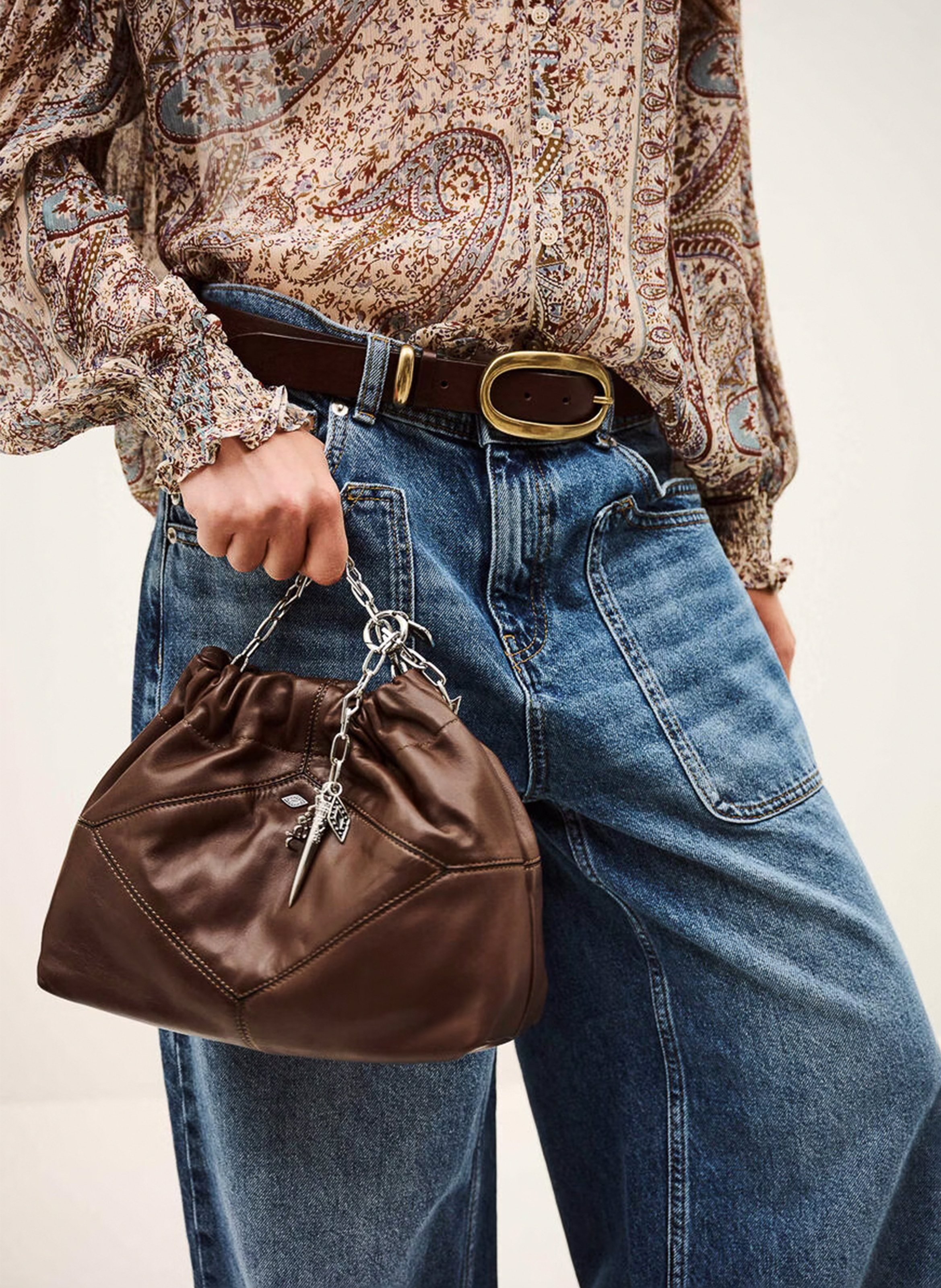 Schoudertas van leer mini June tote BA&SH Bruin