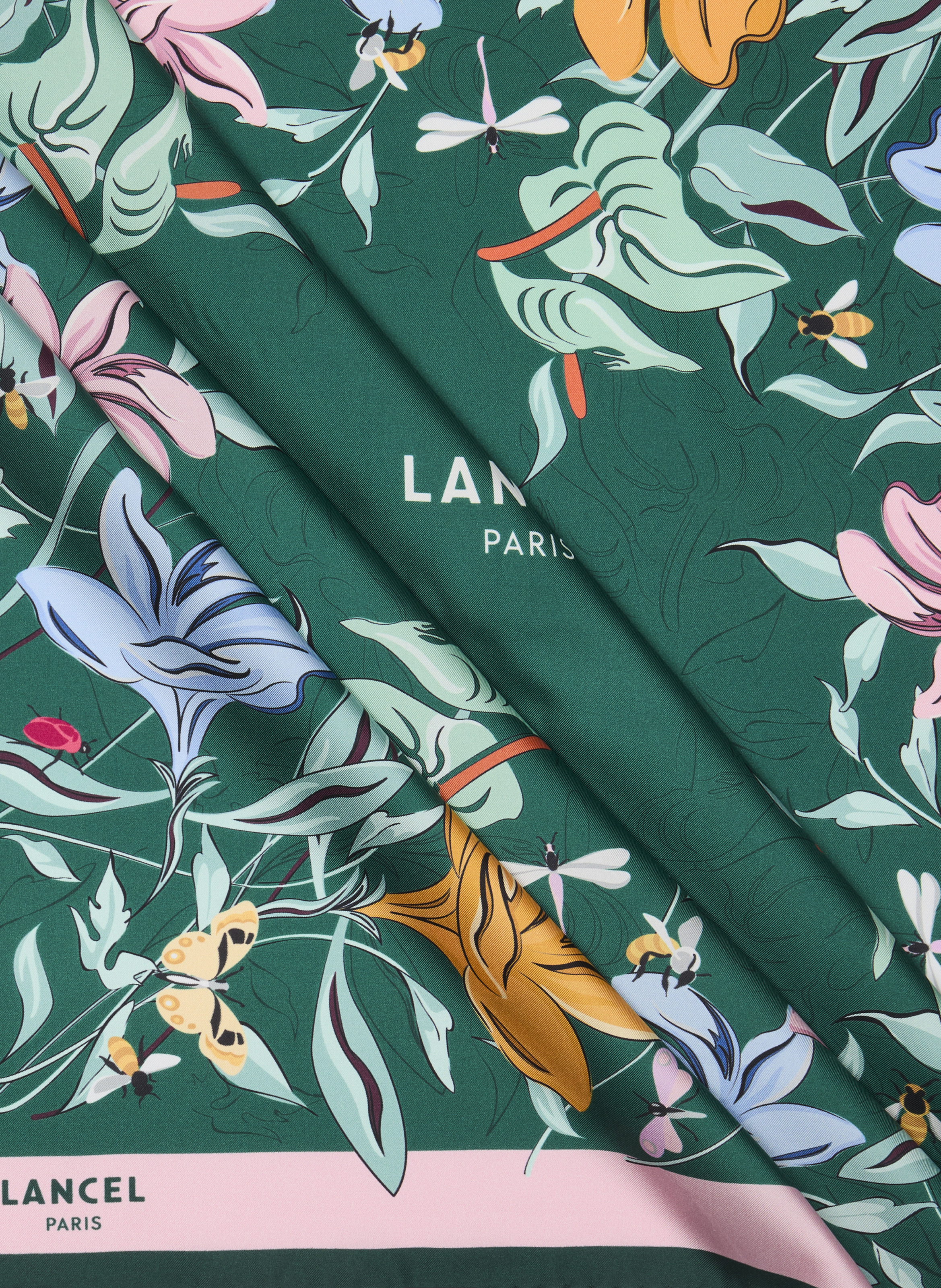Foulard carré 90 - foulard en soie imprimée à armure serge, 100 % soie. LANCEL Bleu