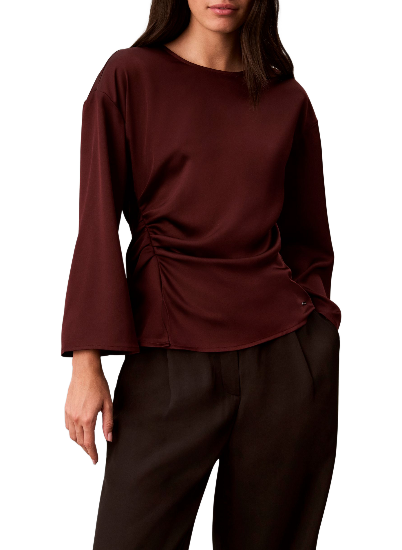 Fitted satin crew-neck top CALVIN KLEIN Red