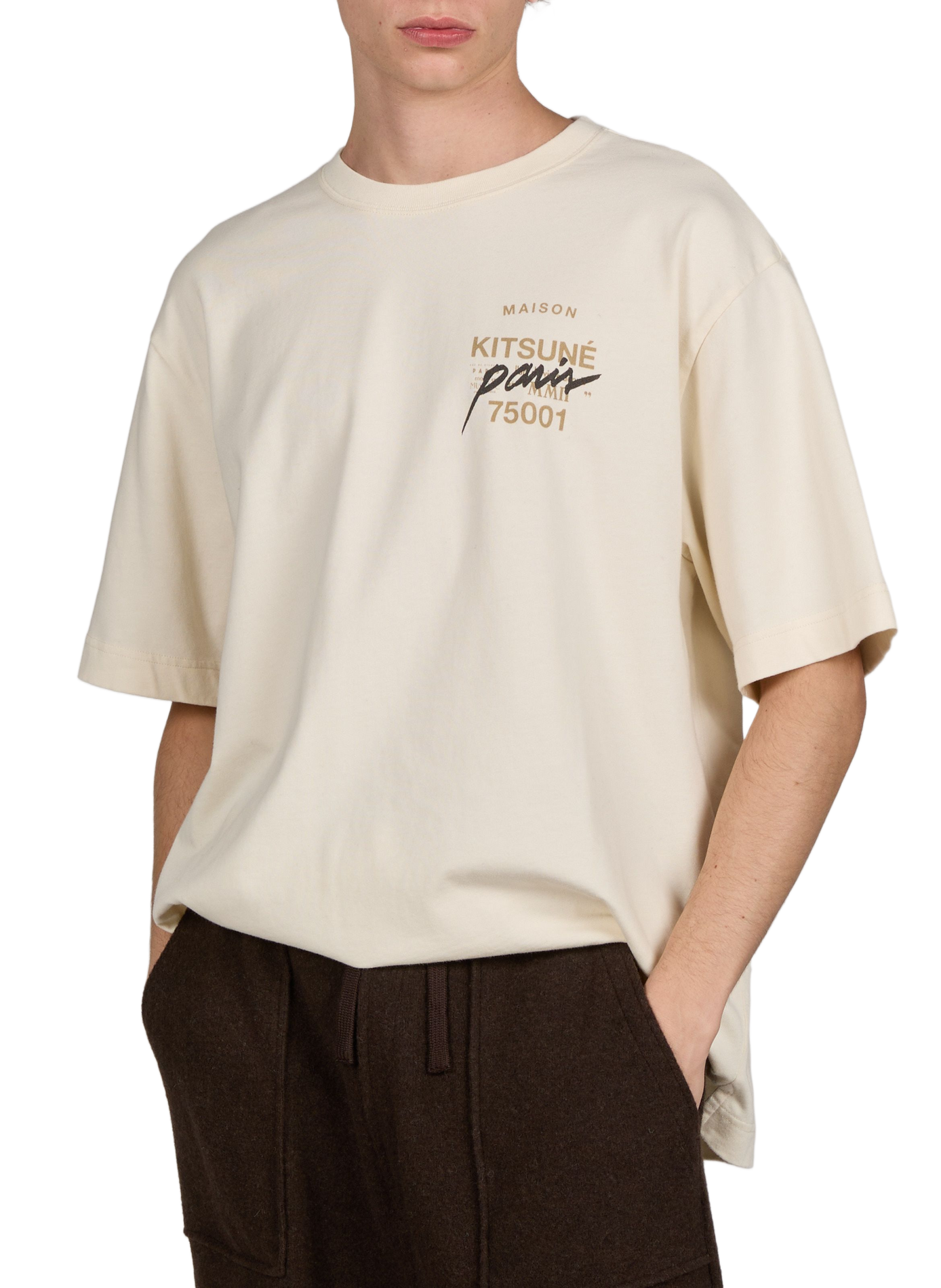 Straight-fit crew-neck printed T-shirt MAISON KITSUNÉ Beige