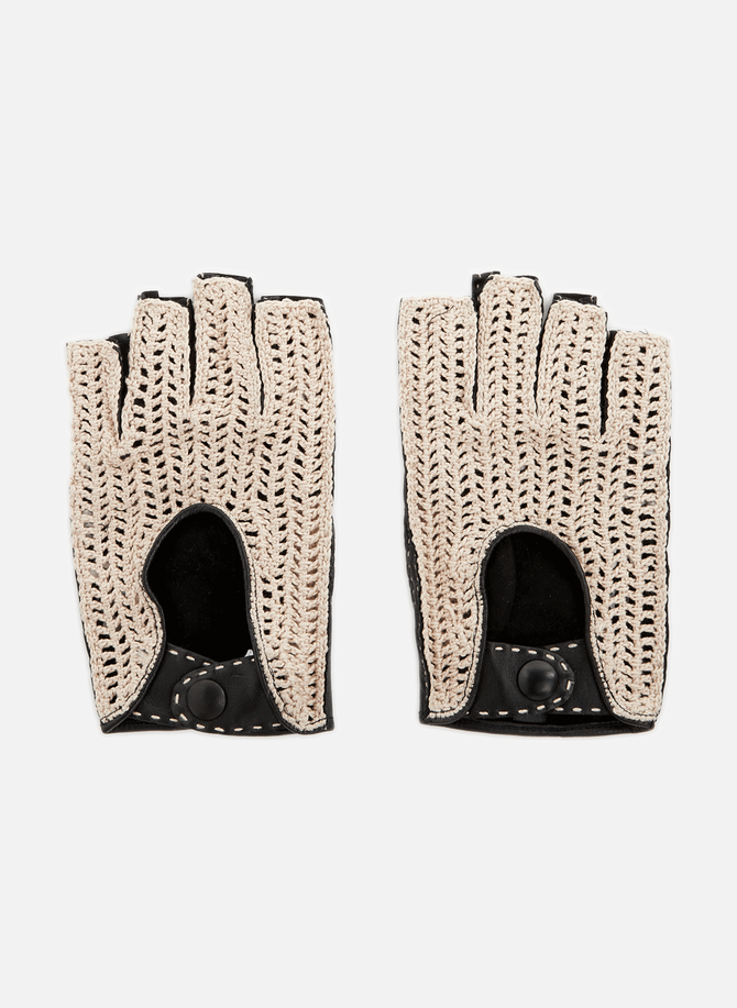 Leather and crochet fingerless gloves SAISON 1865