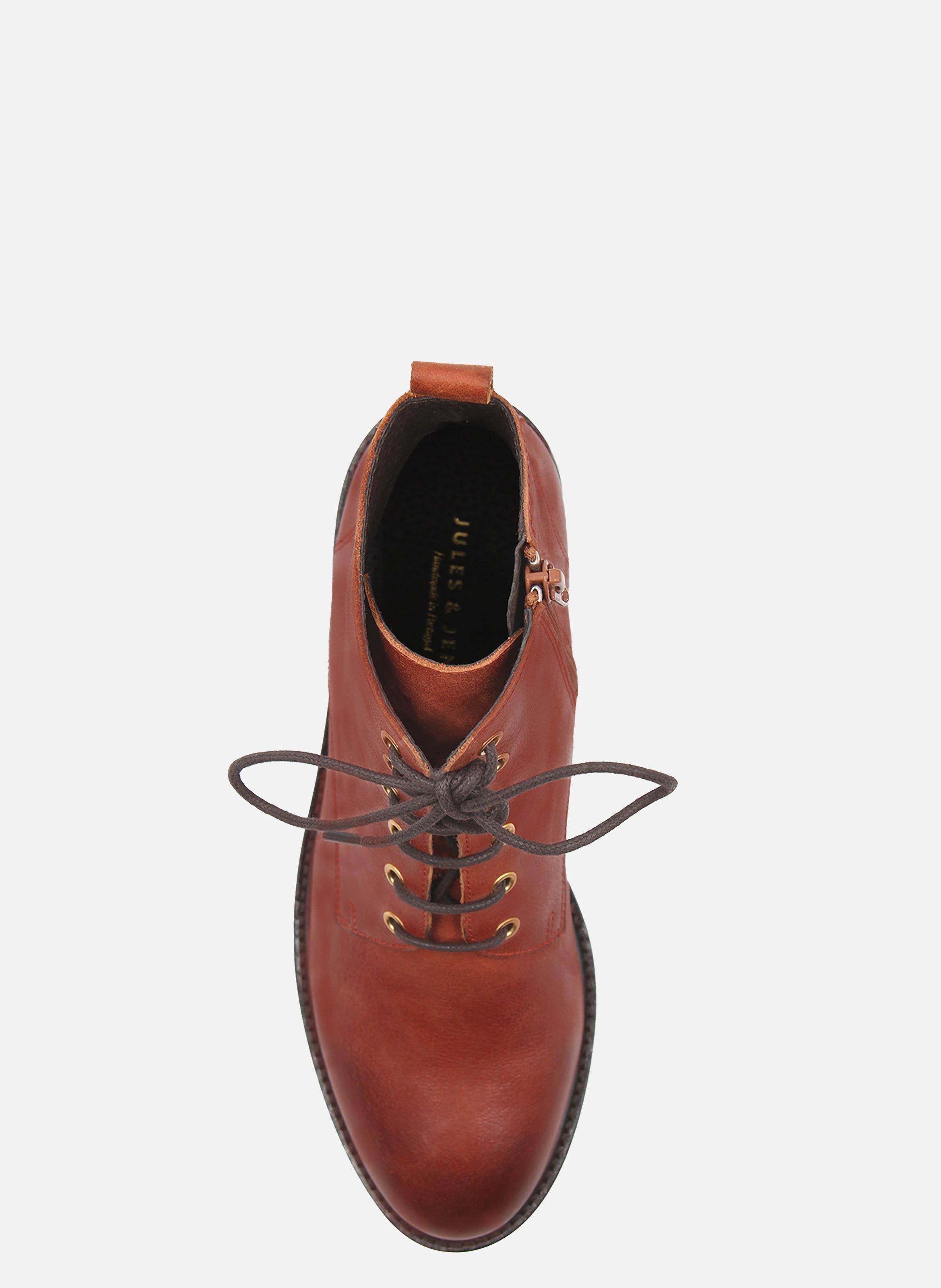 Bottines plates à lacet cuir lisse JULES & JENN Marron