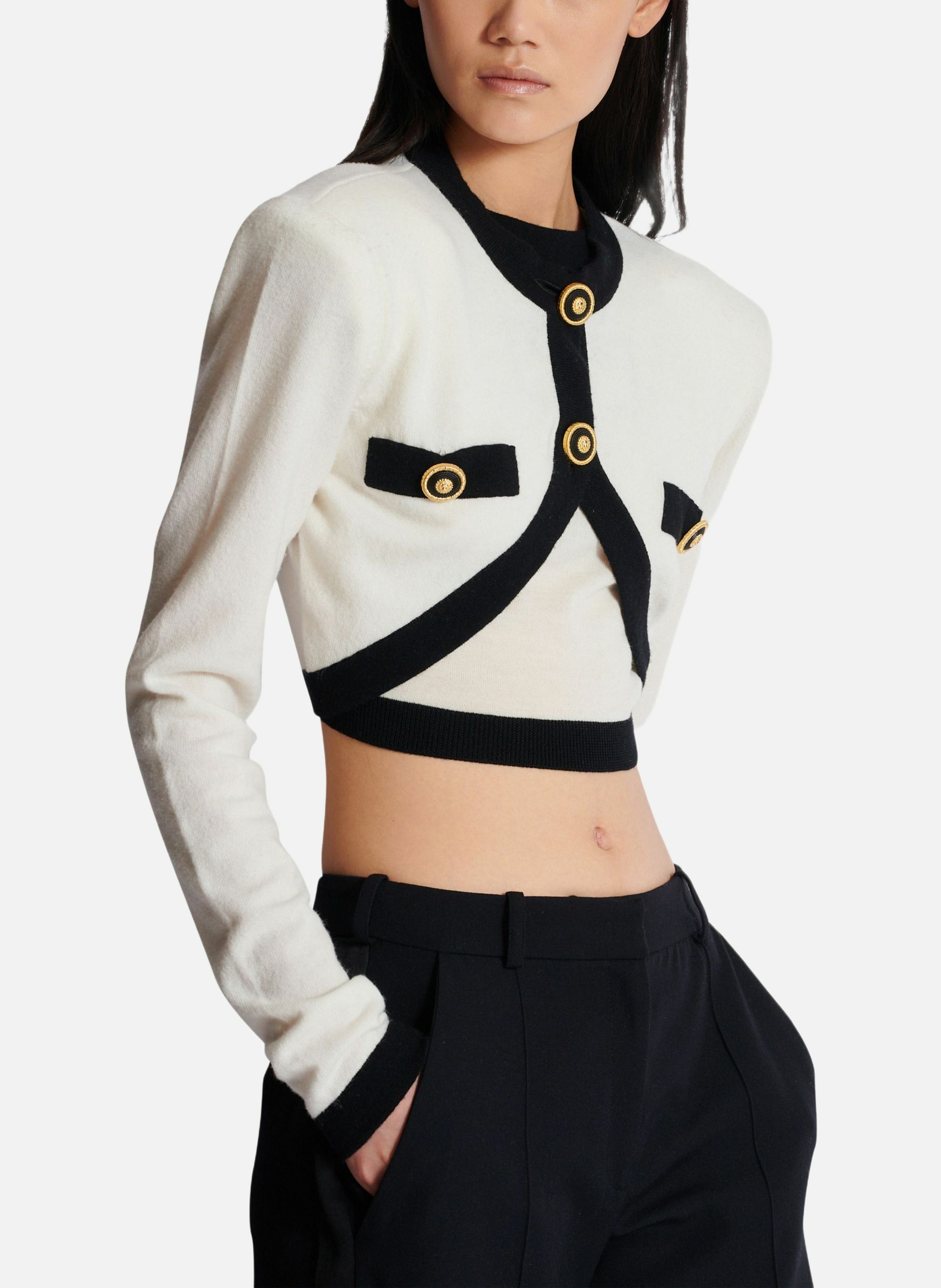 Pull en maille avec cardigan en trompe-l'œil BALMAIN Beige