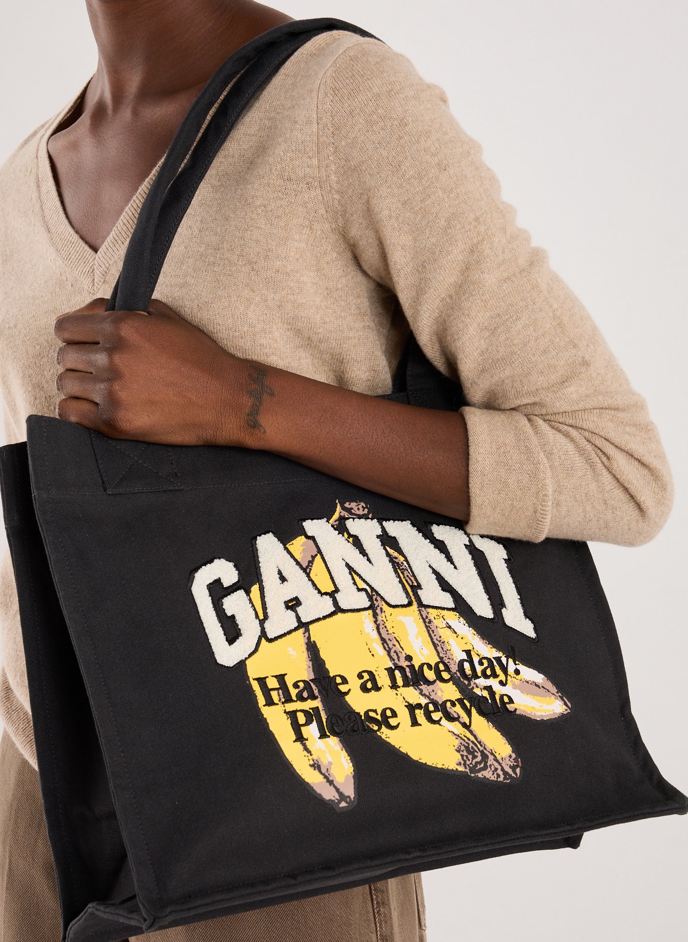 Logo tote bag GANNI Black