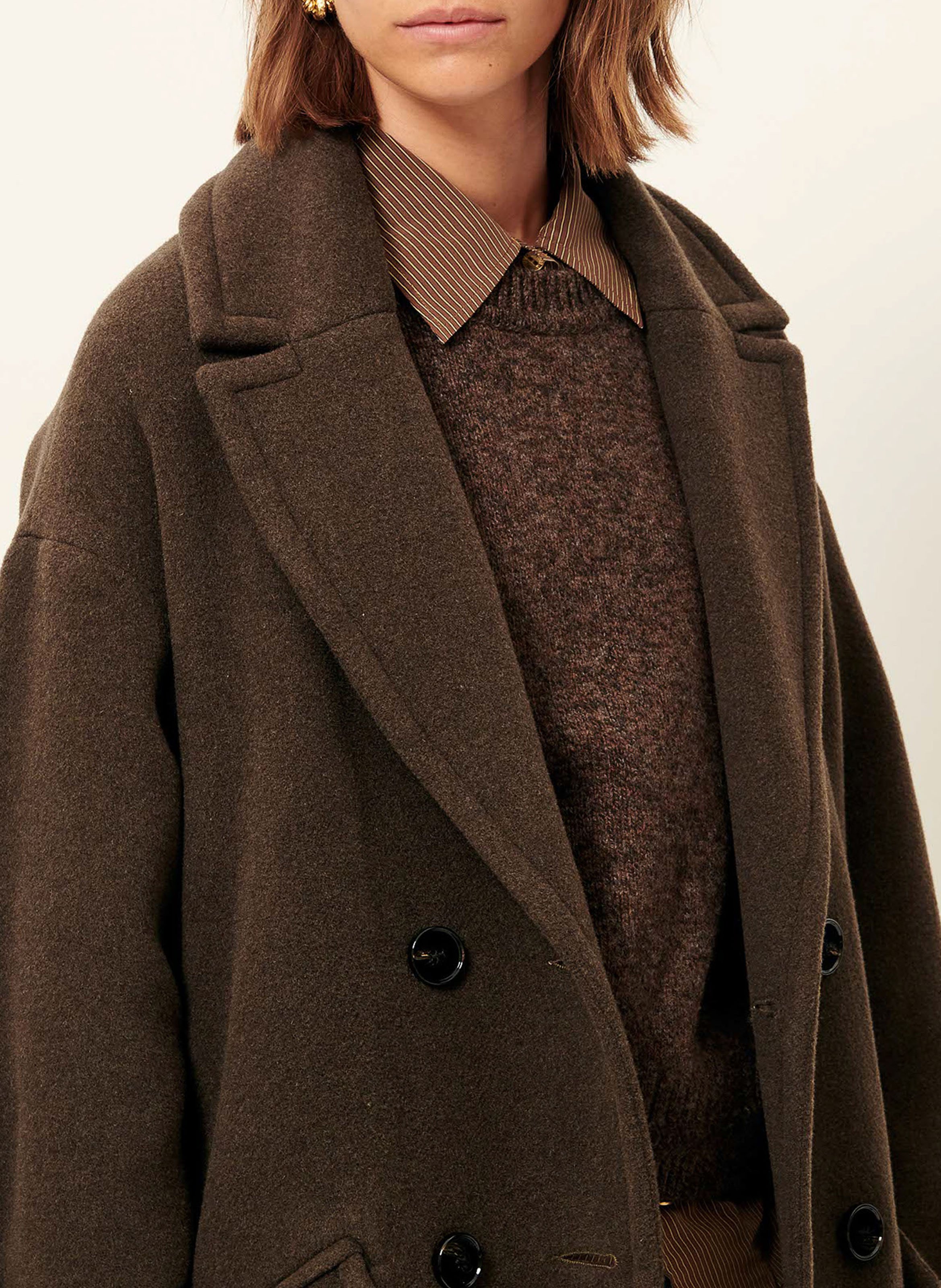 Manteau droit col tailleur en laine mélangée mia SESSUN Marron