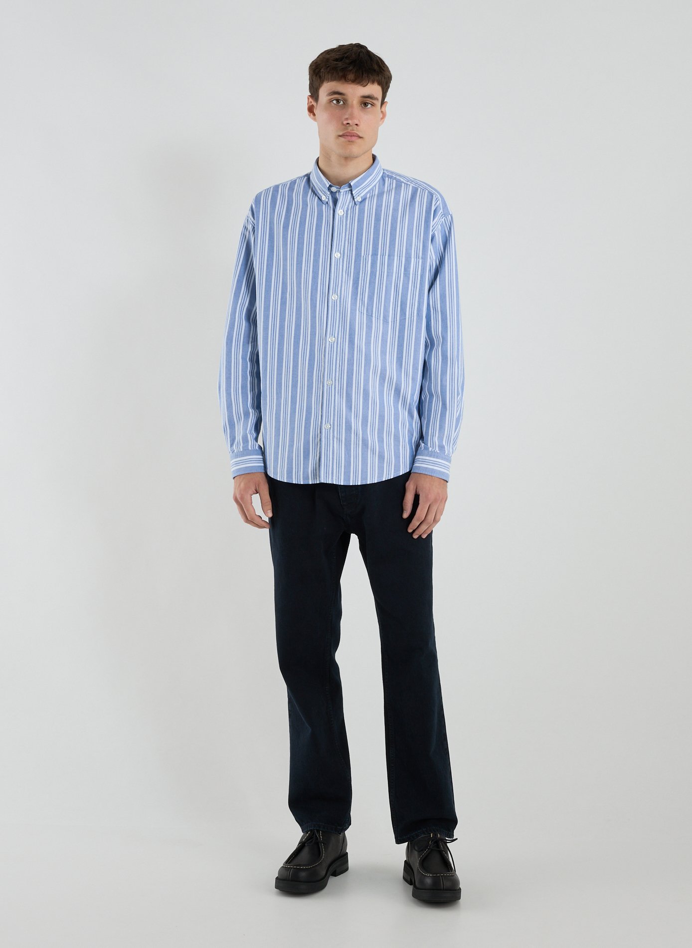 Striped cotton American collar shirt HUGO BLUE Blue