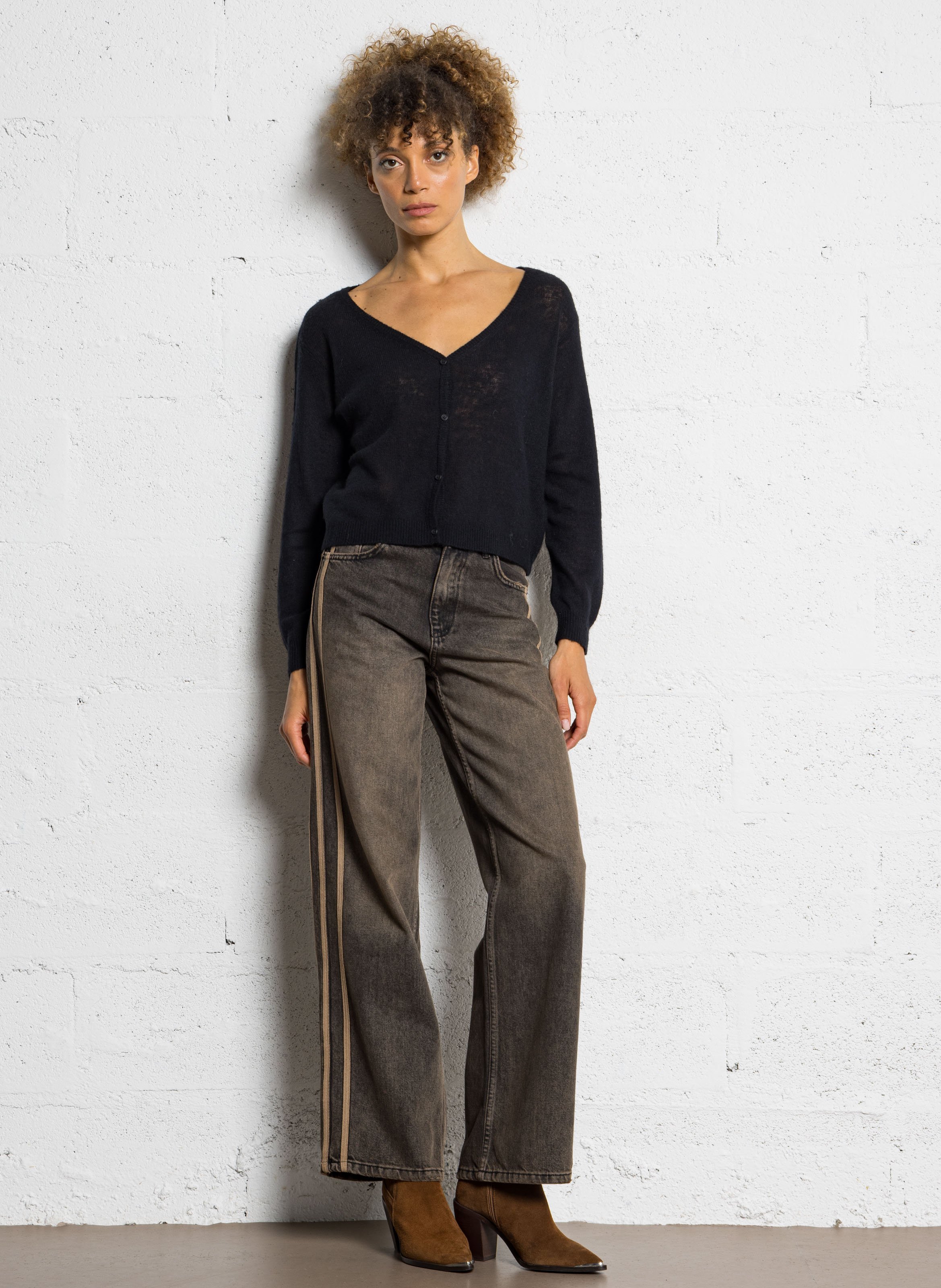 Gilet droit en maille dumy AMERICAN VINTAGE Noir