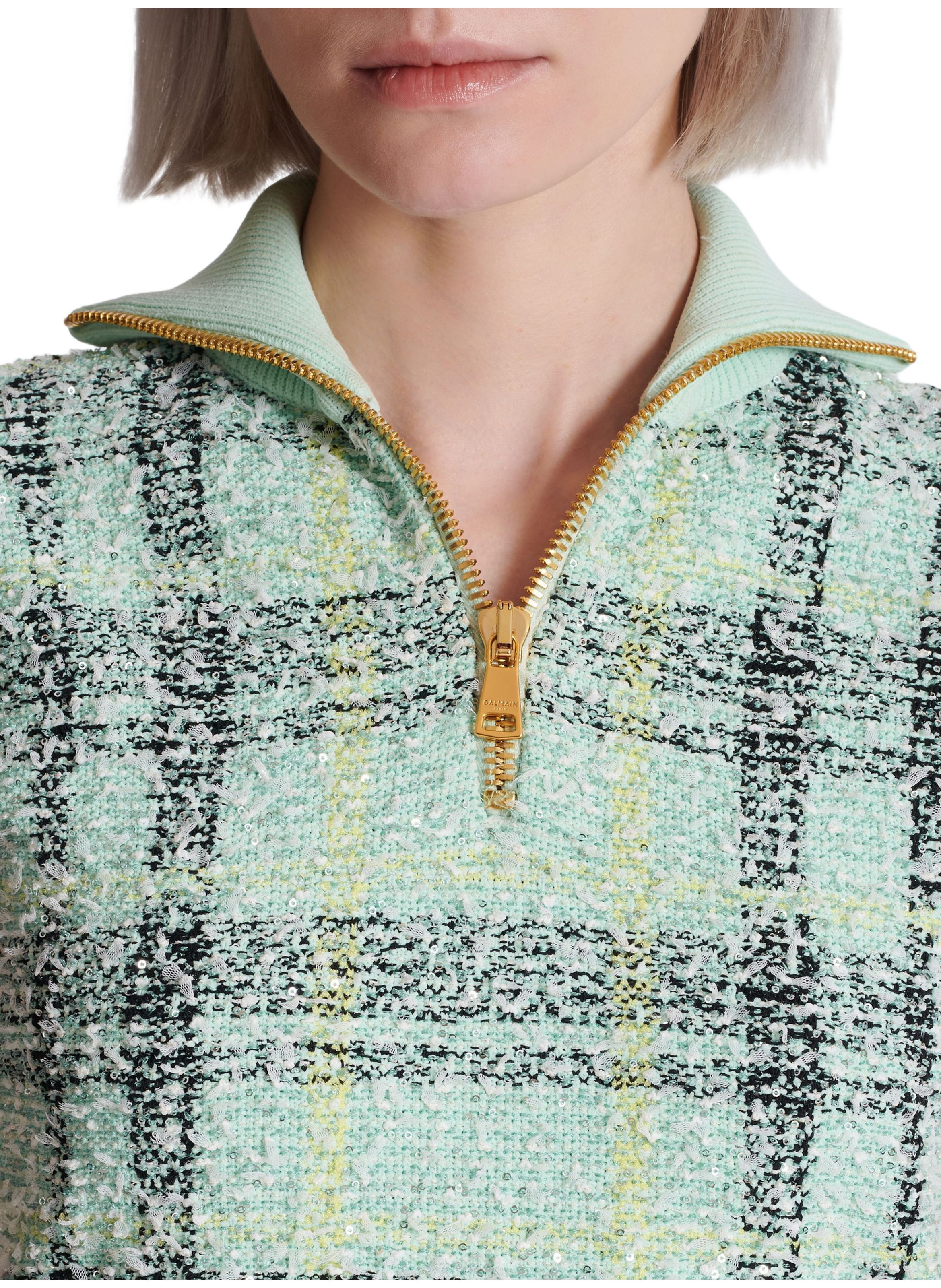 Top sans manche en tweed tartan BALMAIN Vert