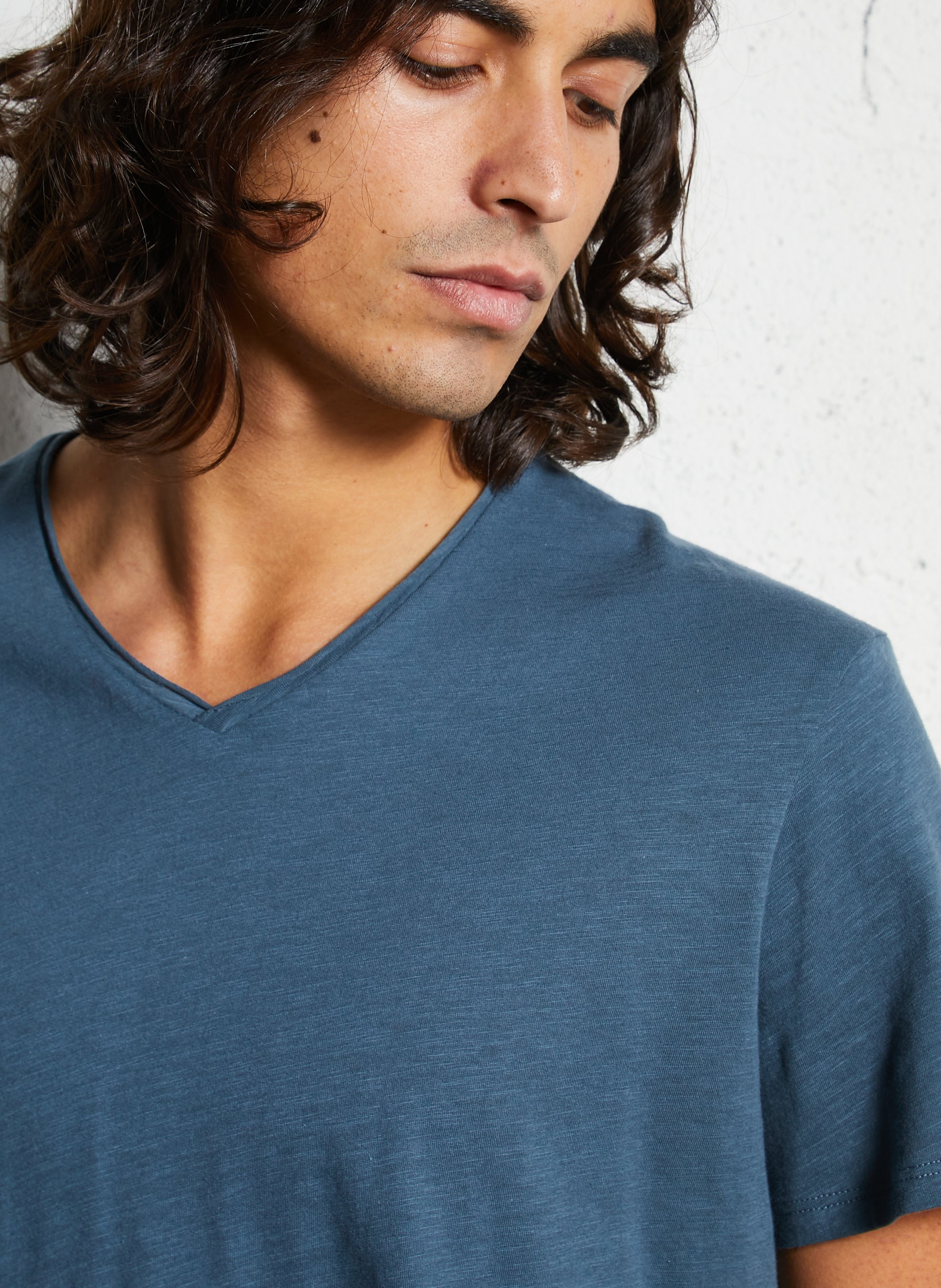 Tee-shirt col v en coton IKKS Bleu