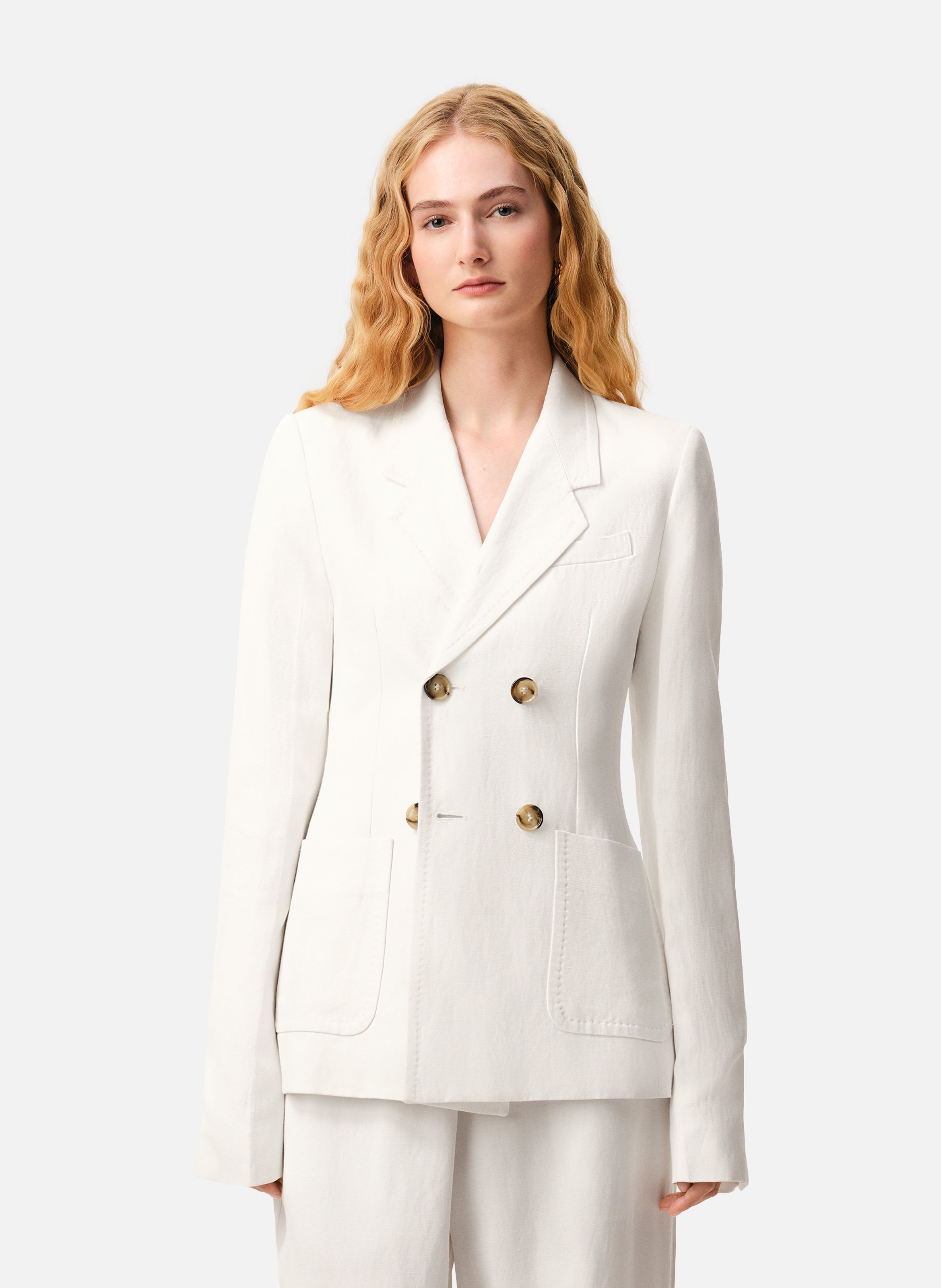 Veste bar double boutonnage en lin BlancAMI PARIS