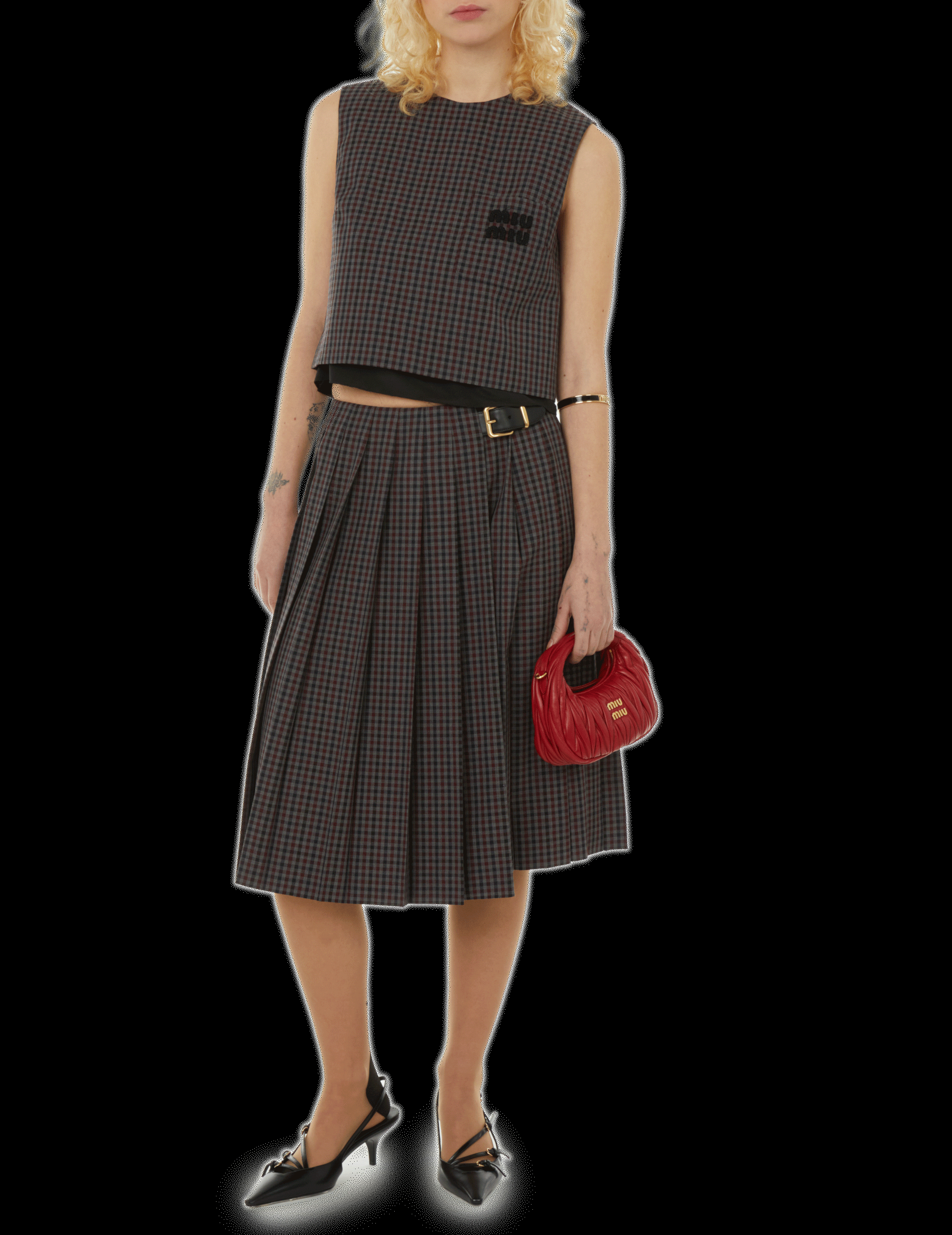 Jupe plissée à carreaux  MIU MIU Rouge