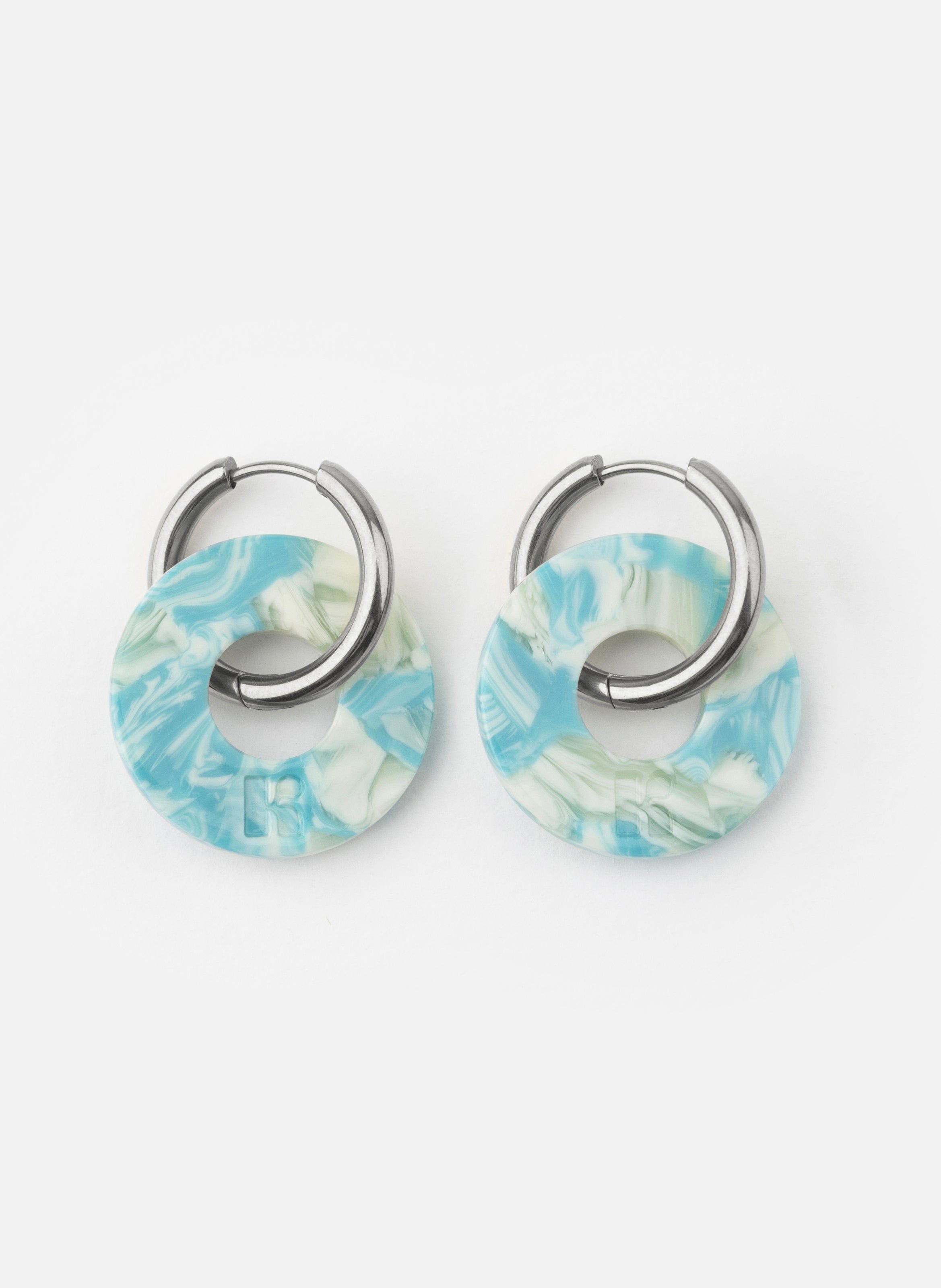 Boucles d'oreilles donuts avec anneaux en acier inoxydable argenté  Turquoise