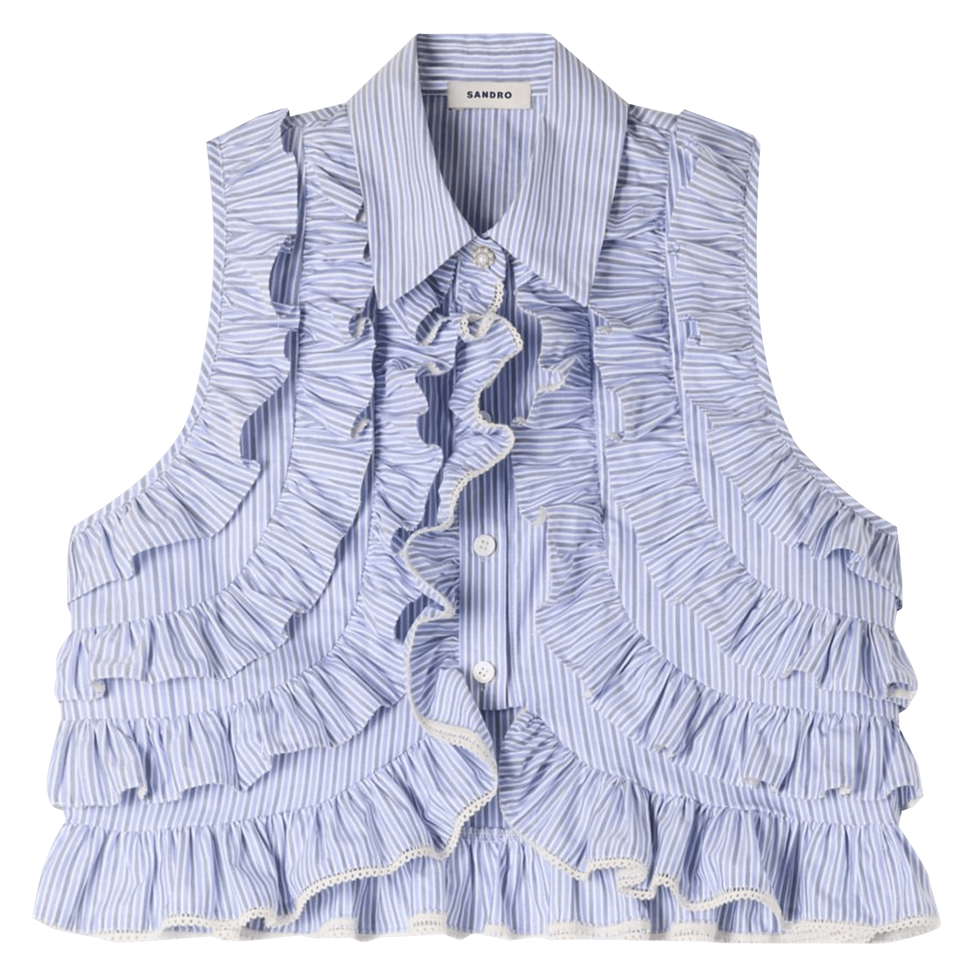 Chemise droite col classique en coton rayé SANDRO Bleu