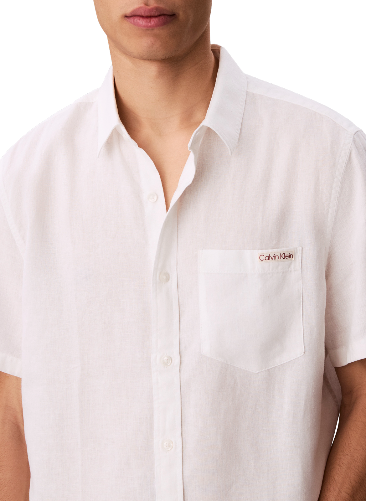 Straight short-sleeved shirt in blended linen CALVIN KLEIN White