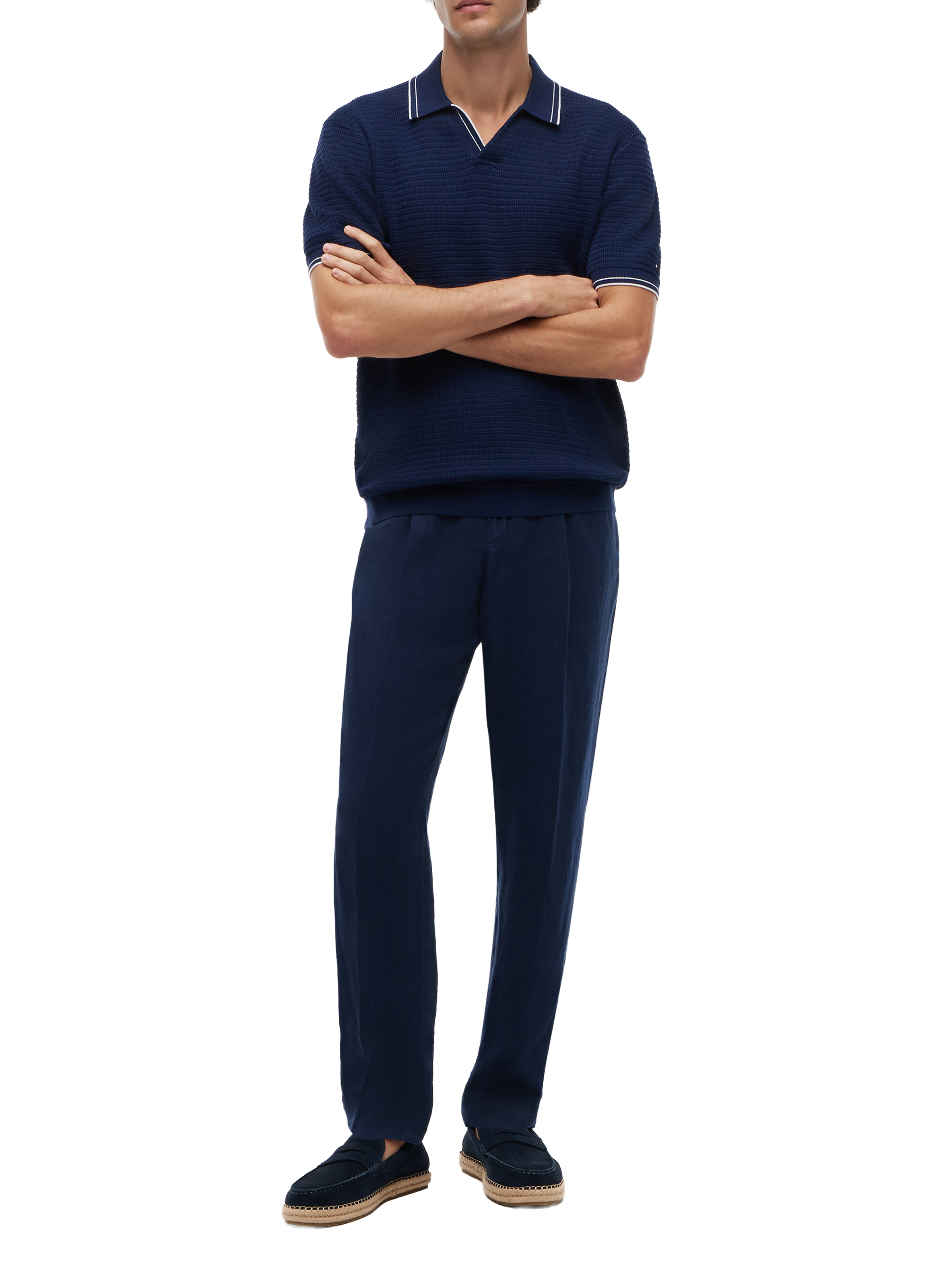 Pantalon chino New York Label en lin TOMMY HILFIGER Bleu