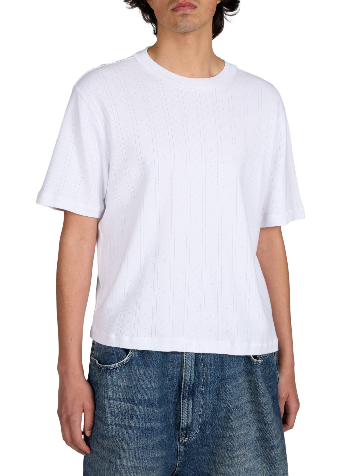 Loose round neck cotton perforated tee-shirt CAMIEL FORTGENS White