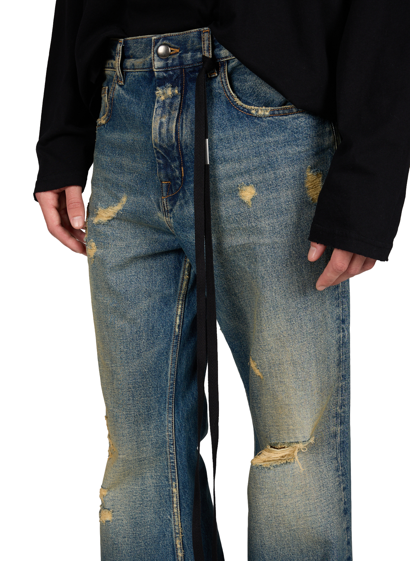 Bootcut washed denim jeans in cotton ANN DEMEULEMEESTER Blue