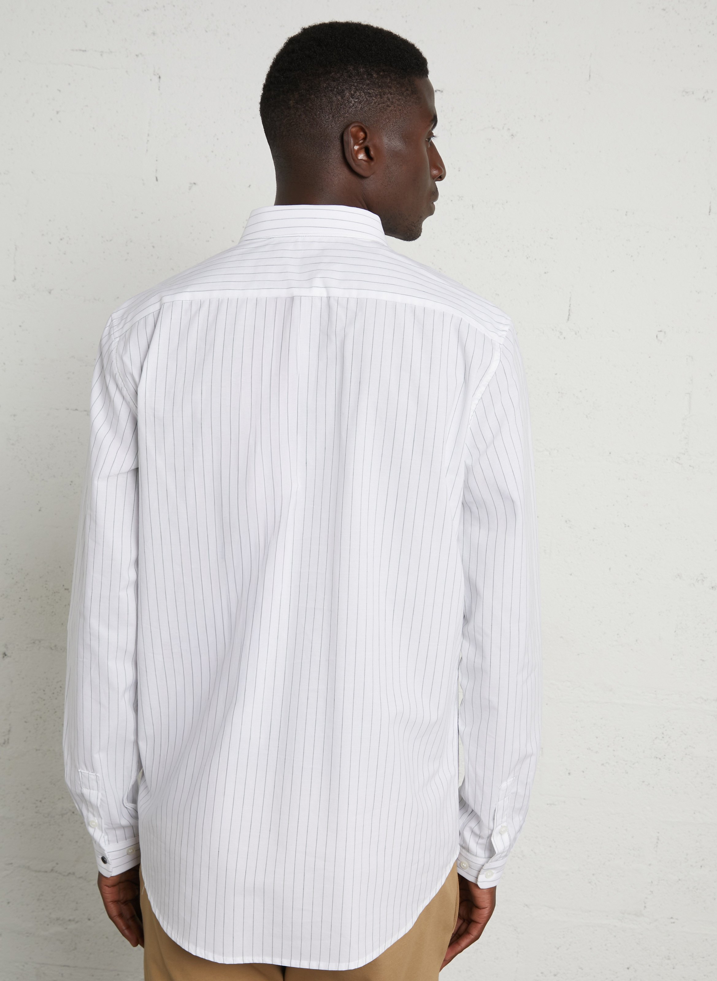 Chemise droite col classique en coton et lin mélangé rayé IKKS Vert