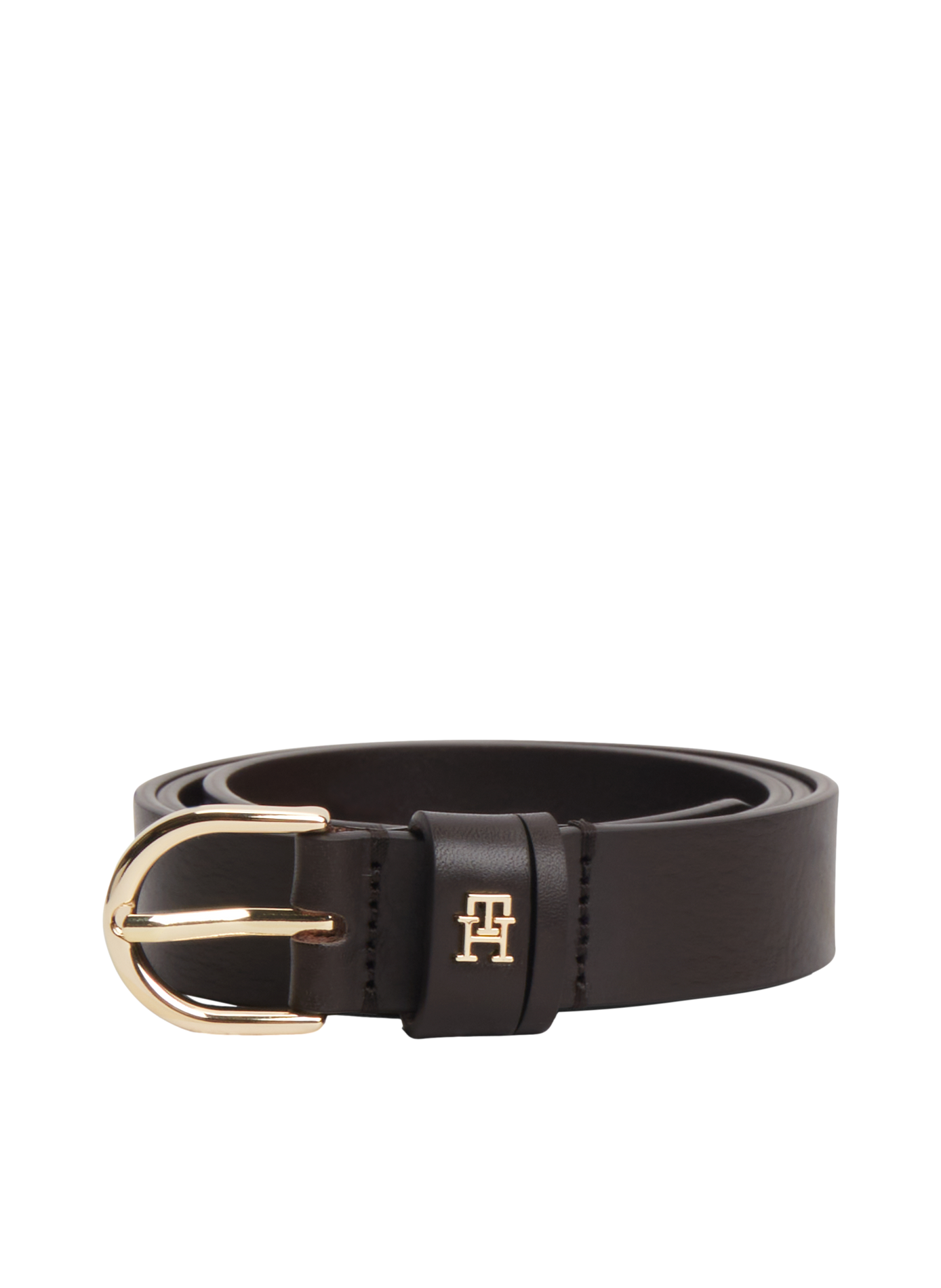 Ceinture à boucle et détail dorés en cuir TOMMY HILFIGER Marron