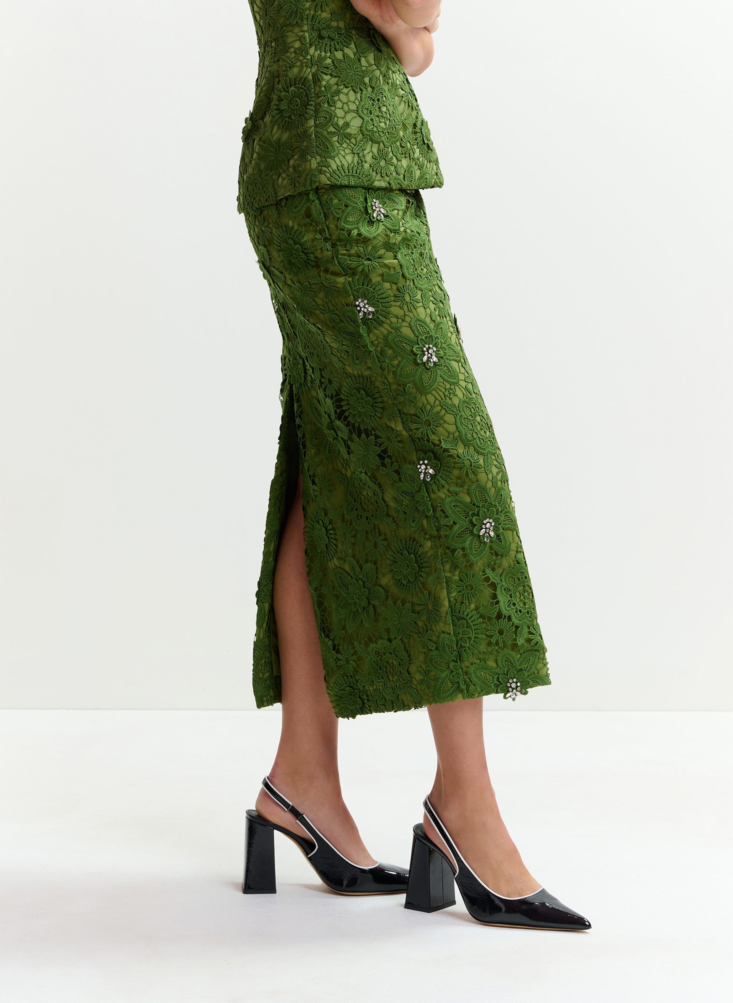 Jupe midi crayon en dentelle florale jourget ESSENTIEL ANTWERP Vert