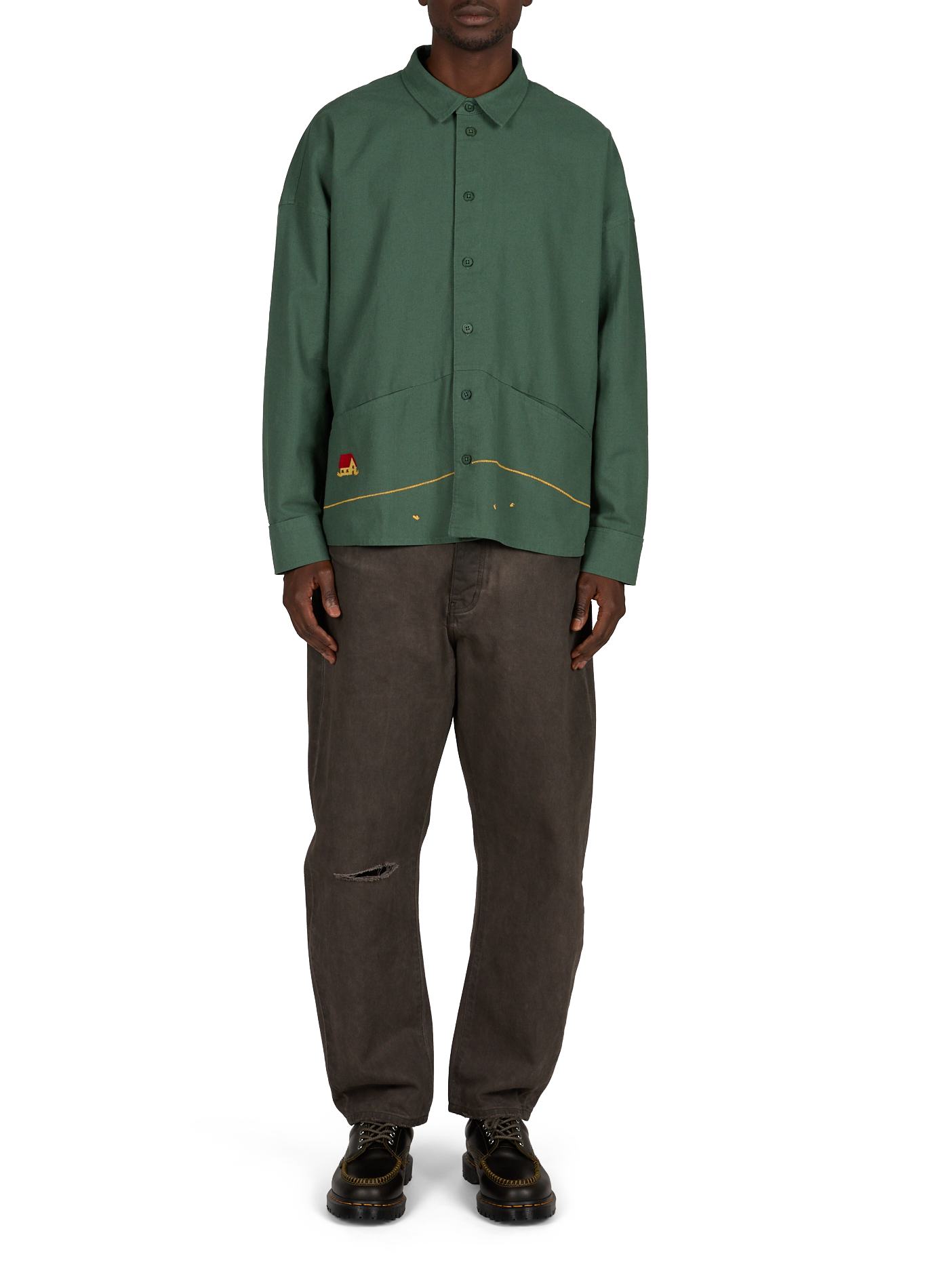 Solid Straight Overshirt THINKING MU Green