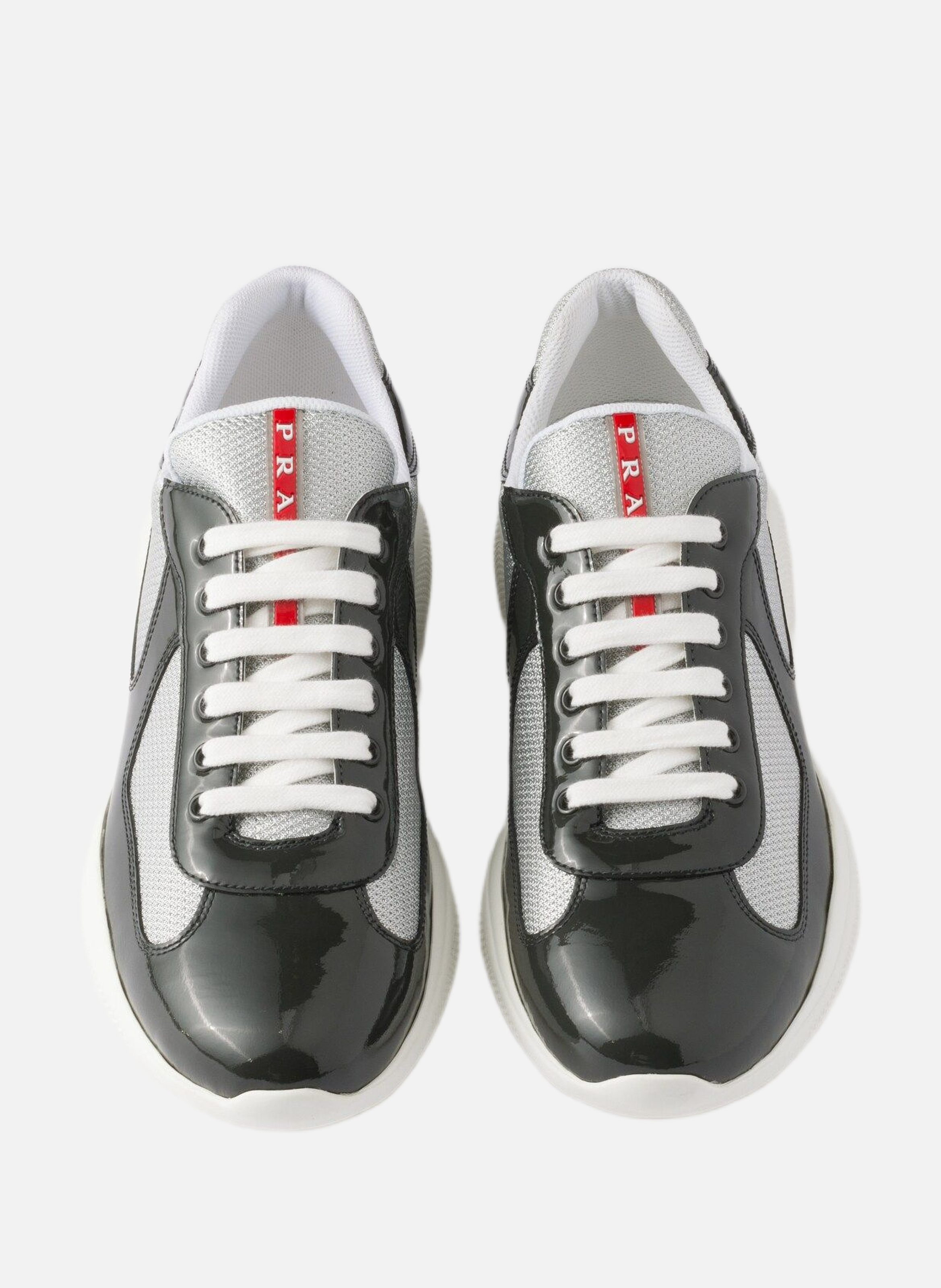 Sneakers prada america’s cup en cuir verni et tiss PRADA Gris