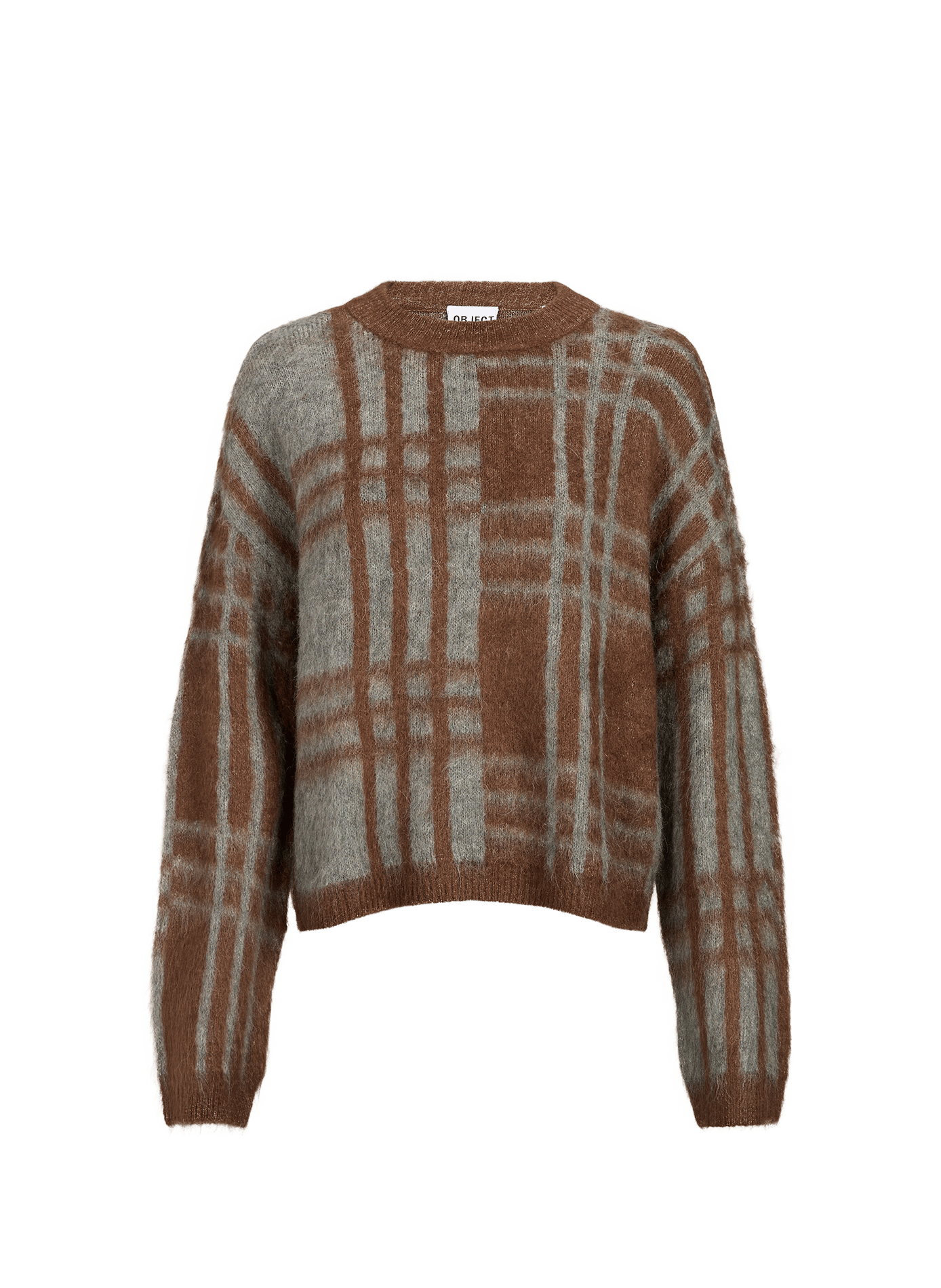 Gerader karierter Pullover mit Rundhalsausschnitt OBJECT Braun