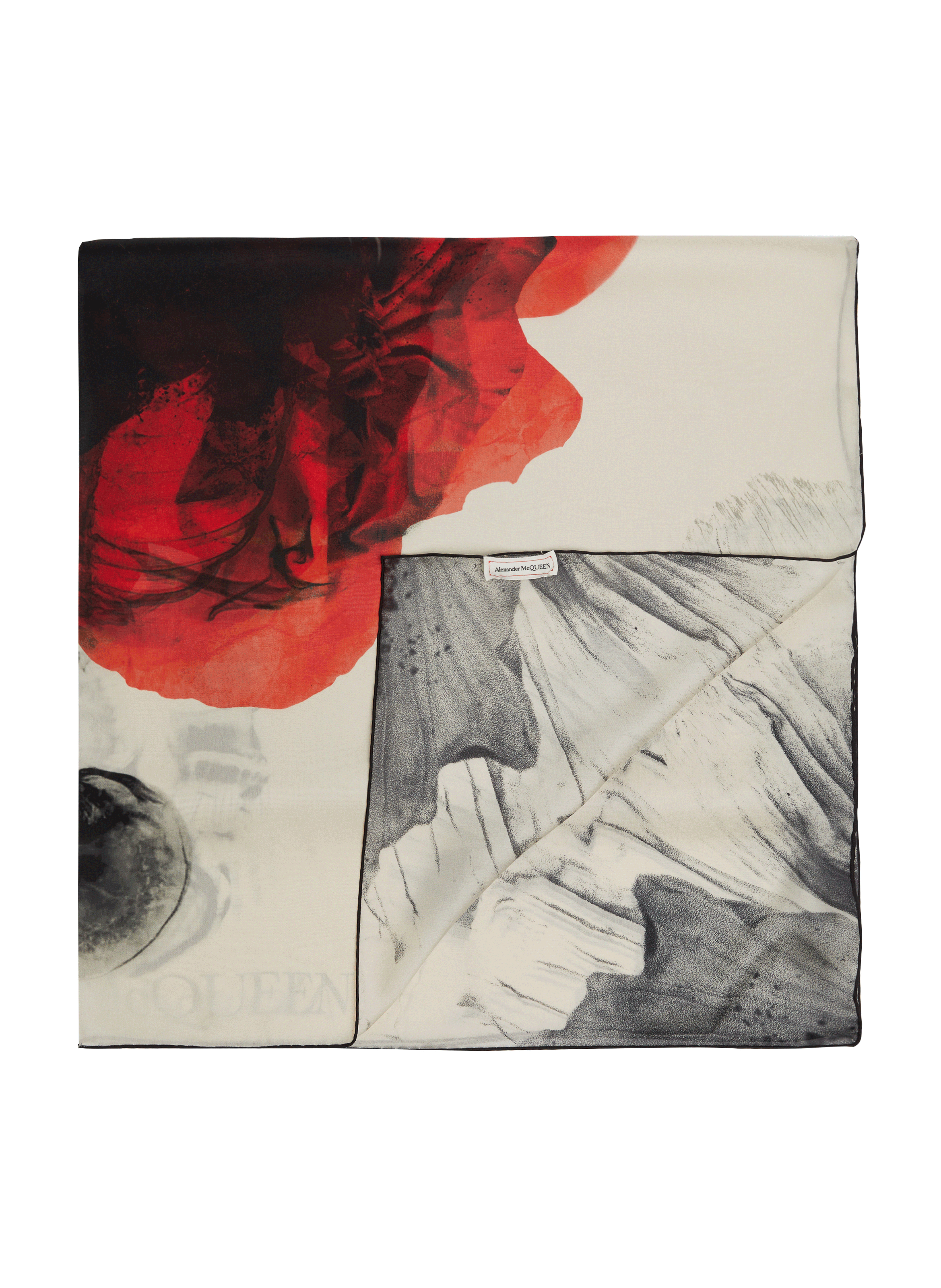 Foulard coquelicot et squelette en soie