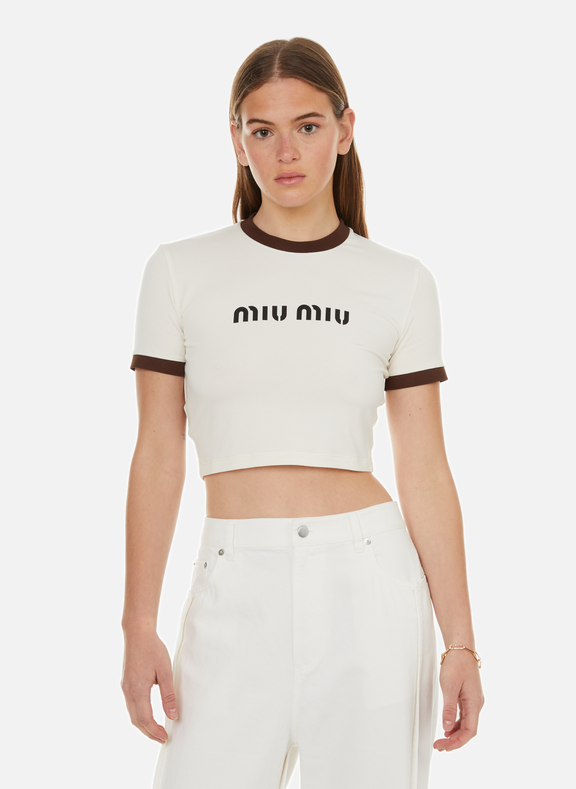 MIU MIU T-shirt court à logo Beige