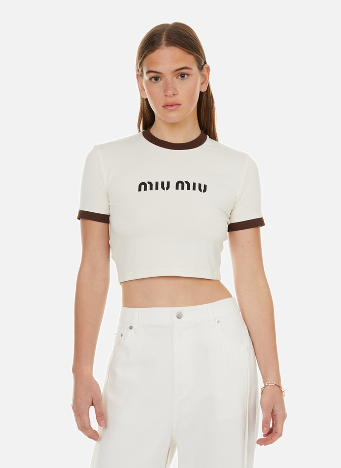 Kurzes T-Shirt mit MIU MIU Logo