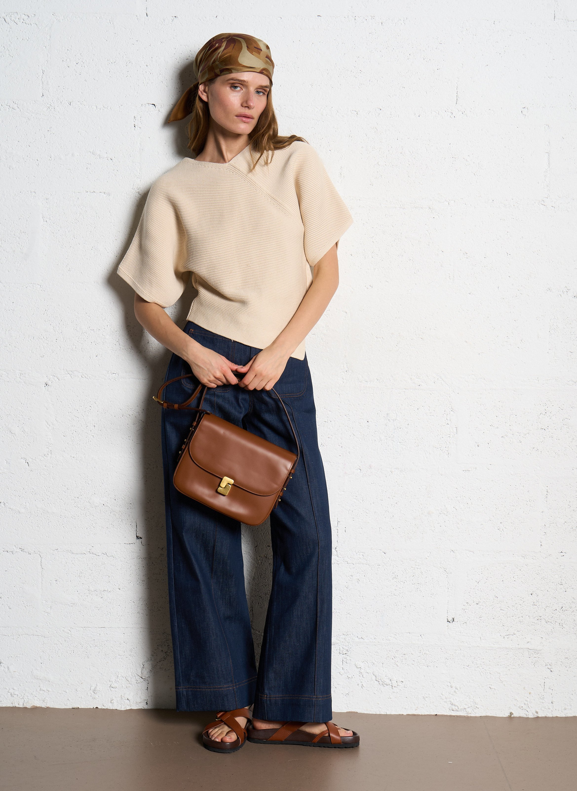 Sac bandoulière en cuir glacé bellissima maxi SOEUR Marron