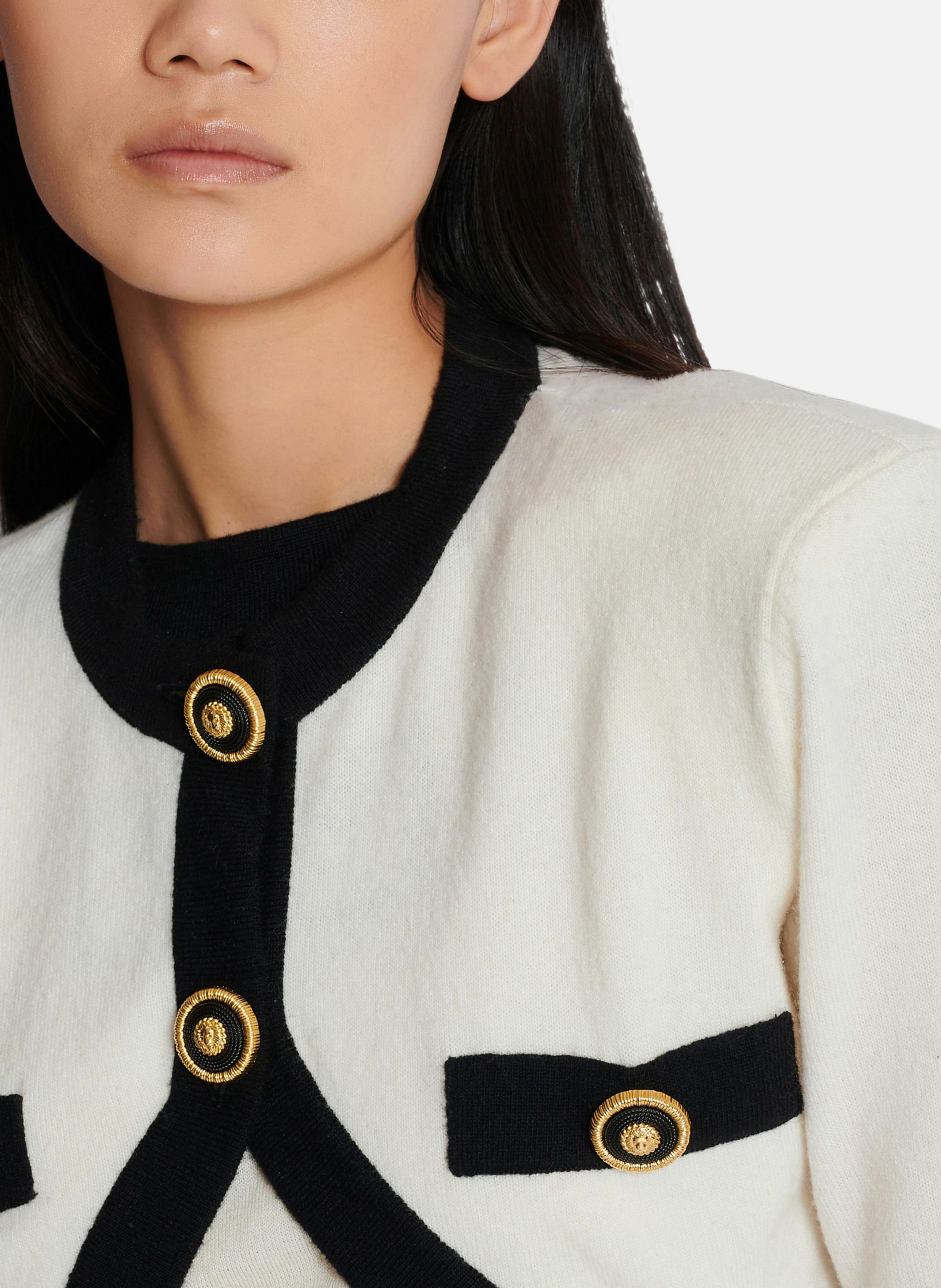 Pull en maille avec cardigan en trompe-l'œil BALMAIN Beige