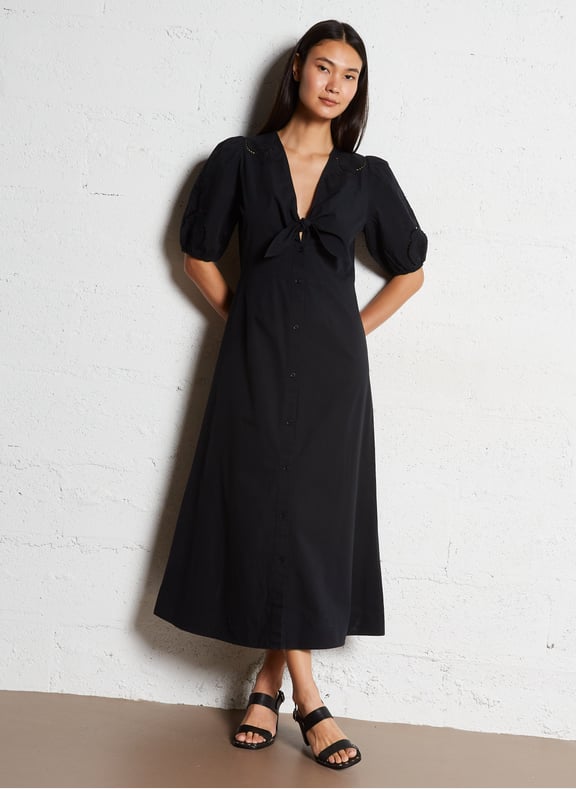 Robe longue évasée en coton laurene Noir by MAISON 123 MAISON 123 Robe longue évasée en coton laurene Noir