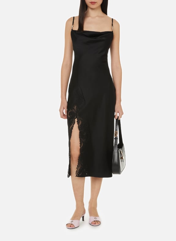 Robe longue satiné Noir by VERSACE VERSACE Robe longue satiné Noir