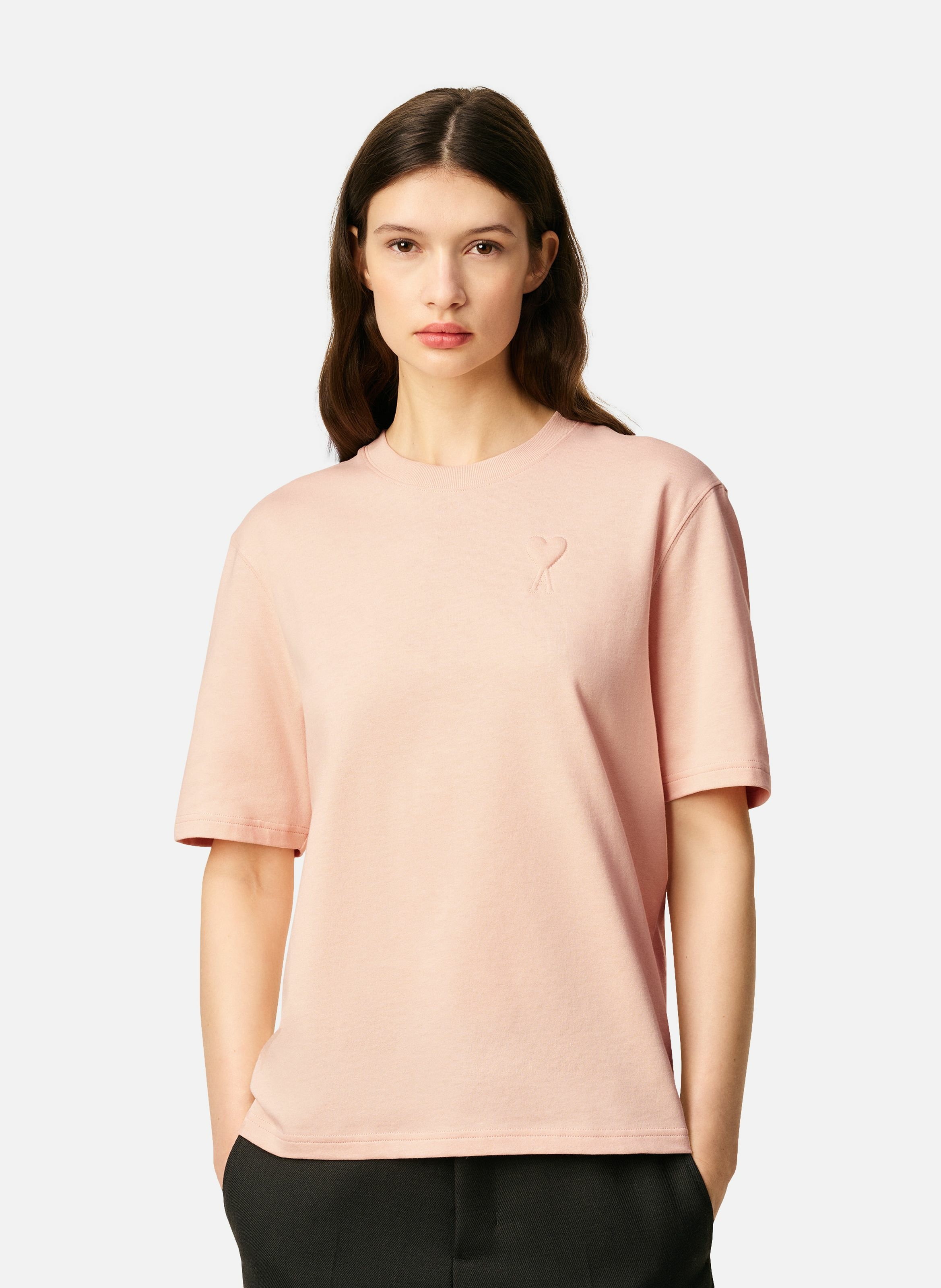 T-shirt ami de coeur embossé unisexe en coton AMI PARIS Rose