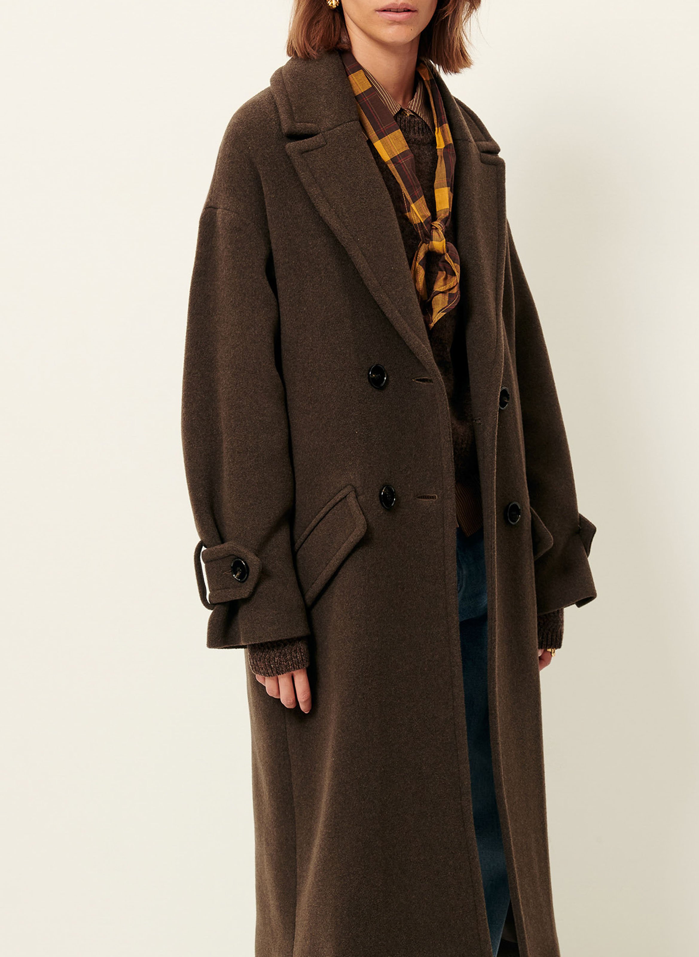 Manteau droit col tailleur en laine mélangée mia SESSUN Marron